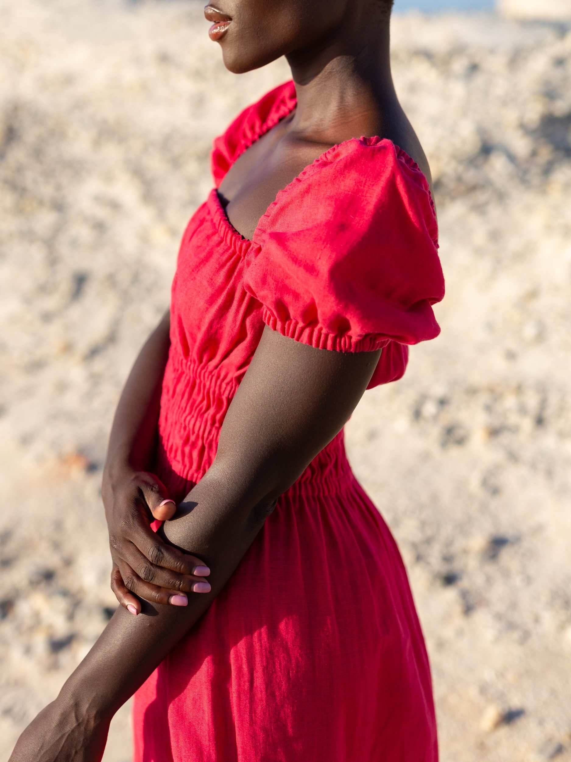 HOLIDAY Linen Midi Dress with Puff Sleeves - Image 4