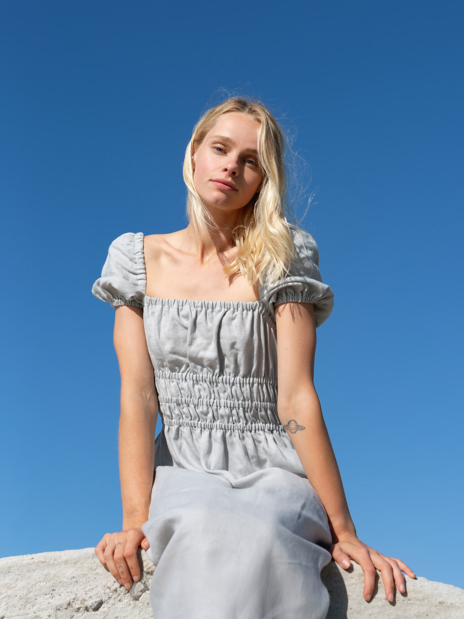 HOLIDAY Puff Sleeve Linen Dress - Image 1