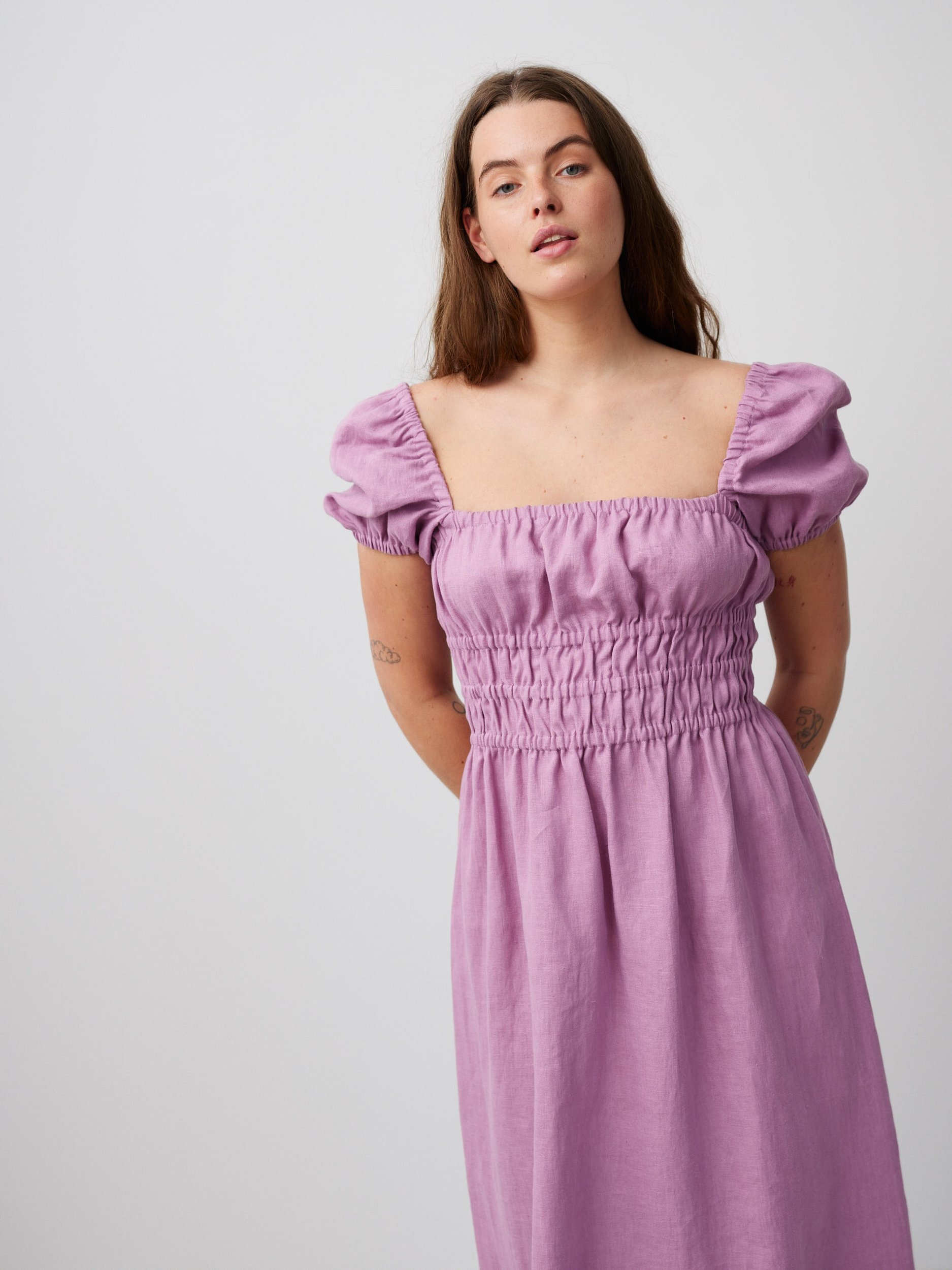 HOLIDAY Puff Sleeve Linen Dress - Image 1