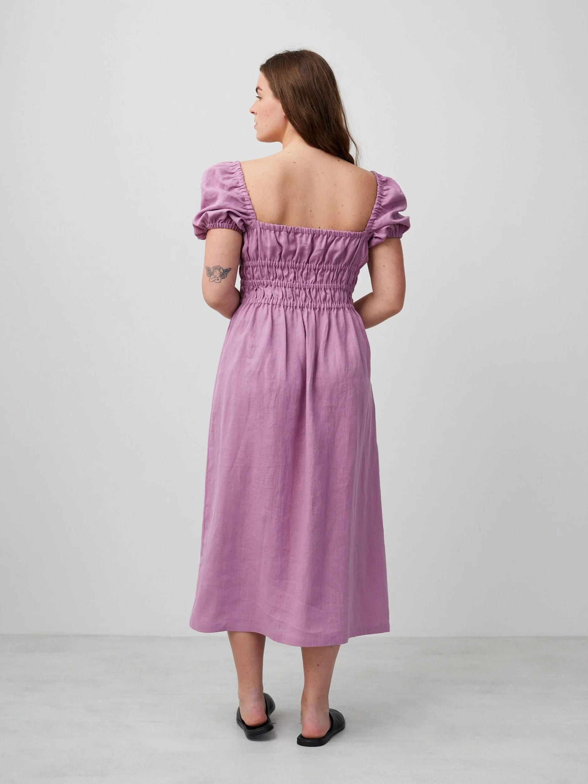 Image 6 of HOLIDAY Puff Sleeve Linen Dress in Radiant Orchid from Love and Confuse