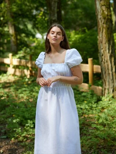 HOLIDAY Puff Sleeve Linen Dress