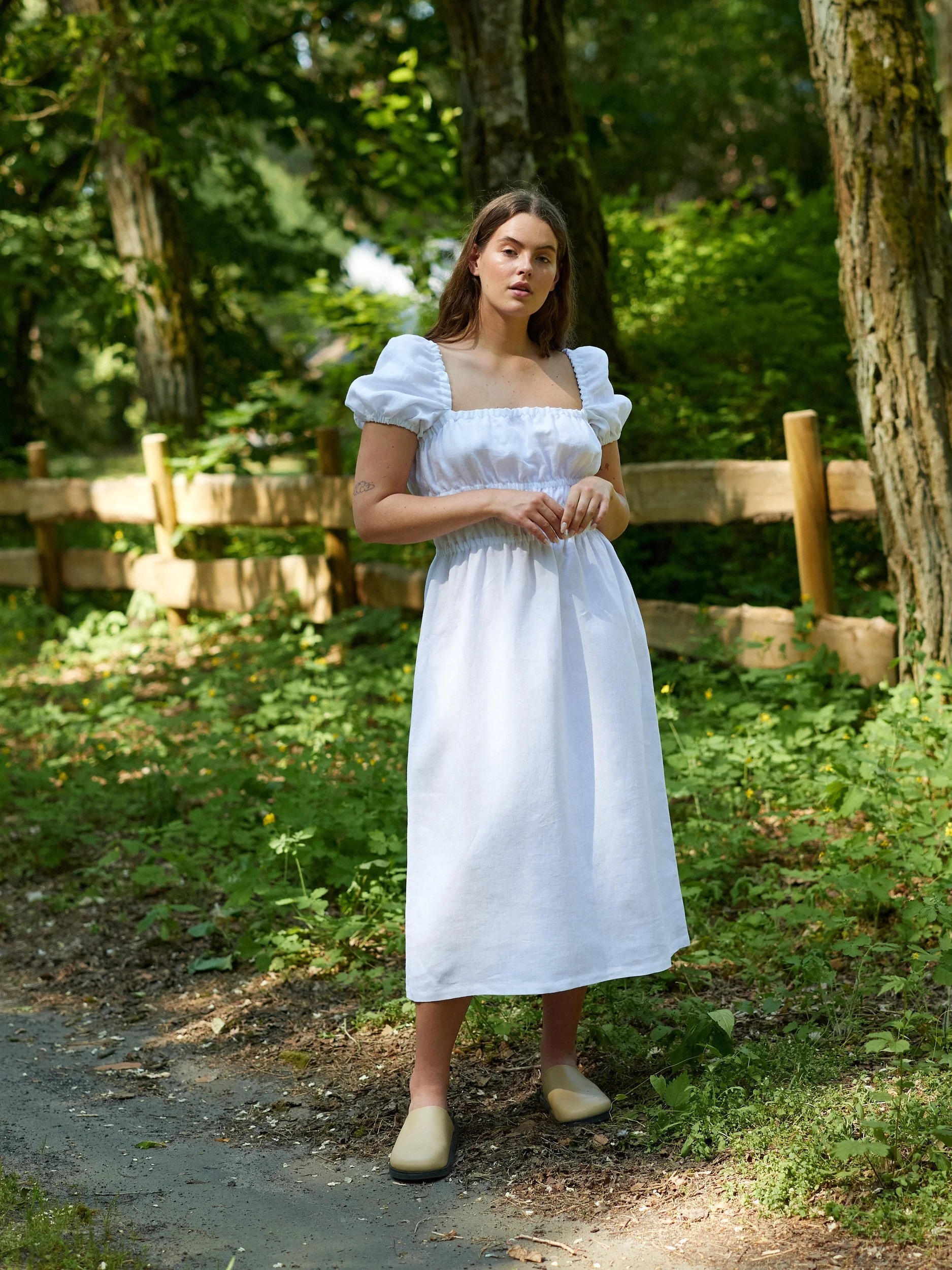 Image 4 of HOLIDAY Puff Sleeve Linen Dress in White from Love and Confuse