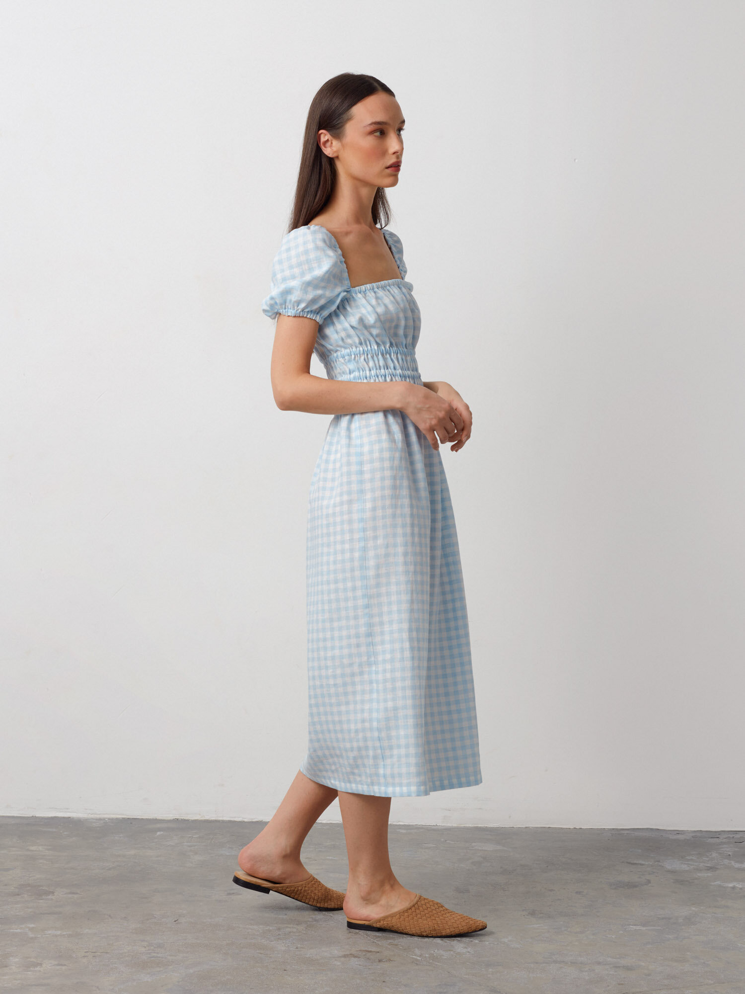HOLIDAY Puff Sleeve Linen Midi Dress - Image 2