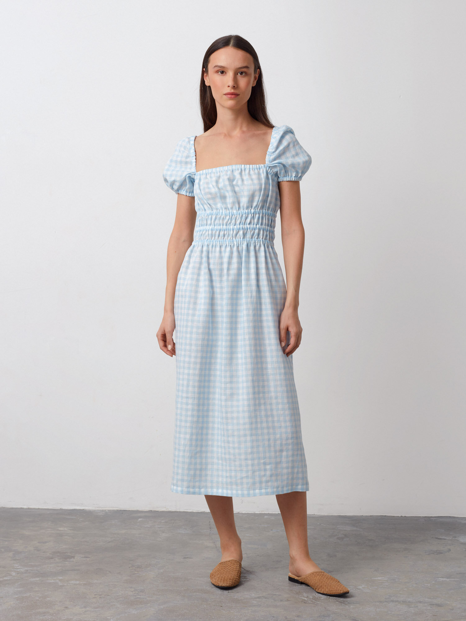 HOLIDAY Puff Sleeve Linen Midi Dress - Image 4
