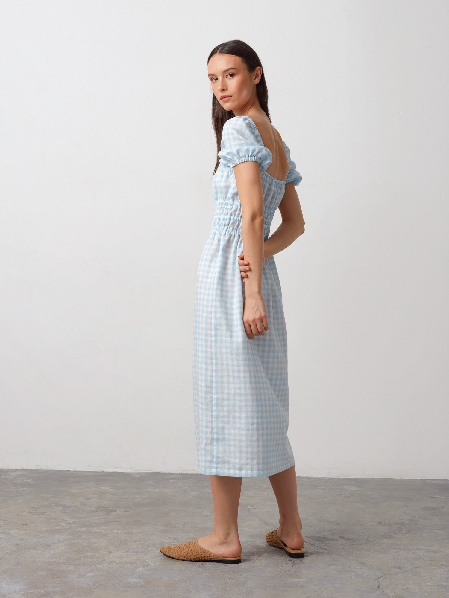 HOLIDAY Puff Sleeve Linen Midi Dress - Image 6
