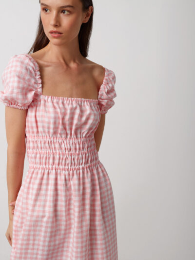 HOLIDAY Puff Sleeve Linen Midi Dress