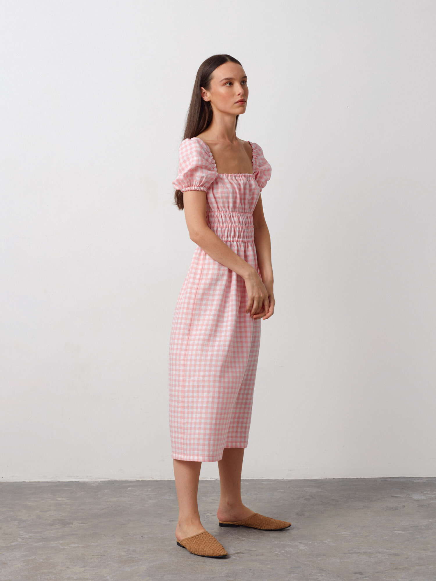 HOLIDAY Puff Sleeve Linen Midi Dress - Image 2