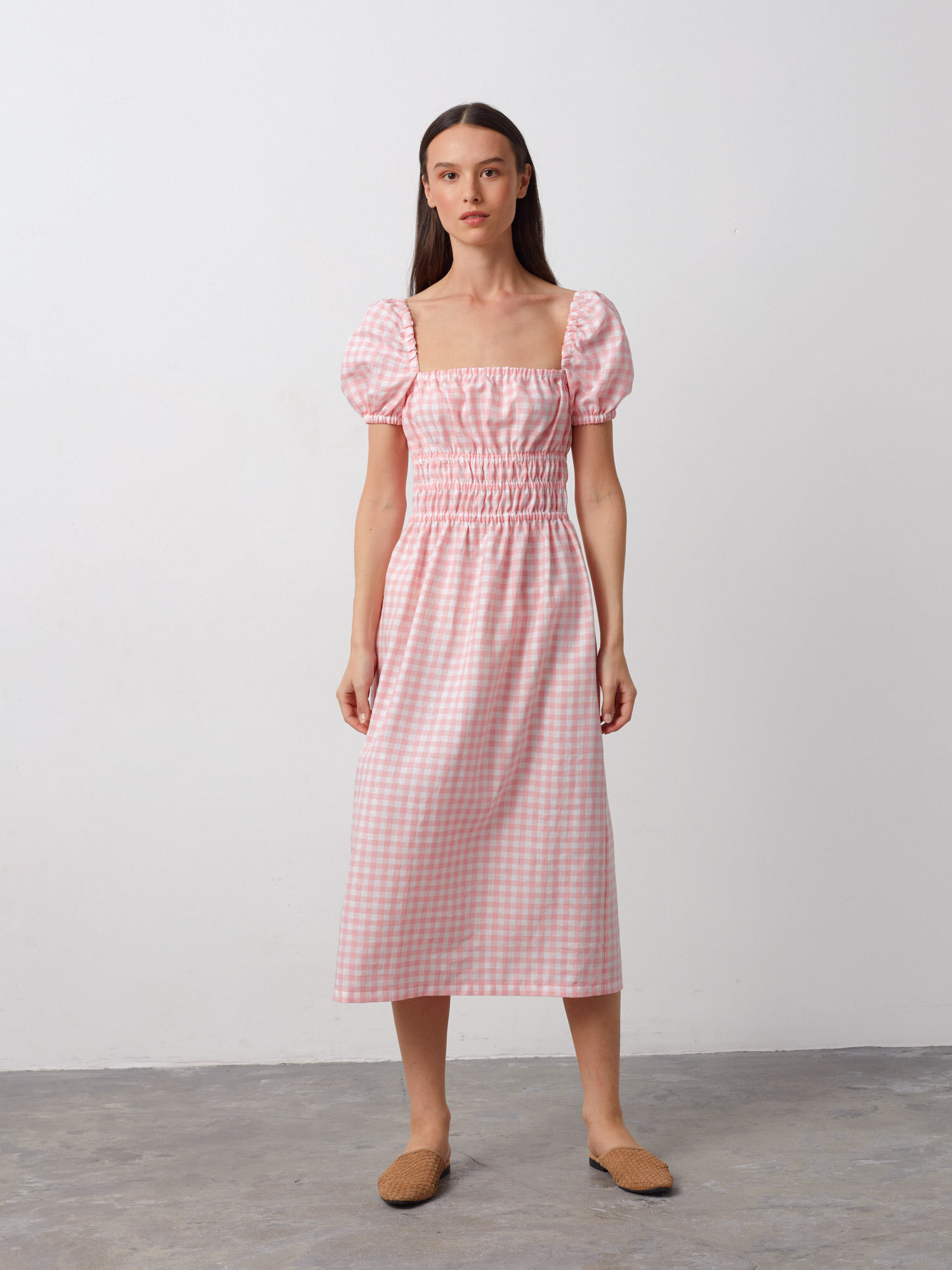 HOLIDAY Puff Sleeve Linen Midi Dress - Image 3