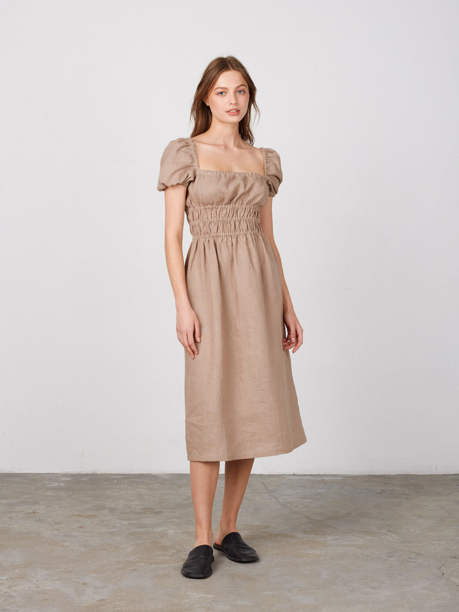 HOLIDAY Puff Sleeve Linen Midi Dress - Image 2