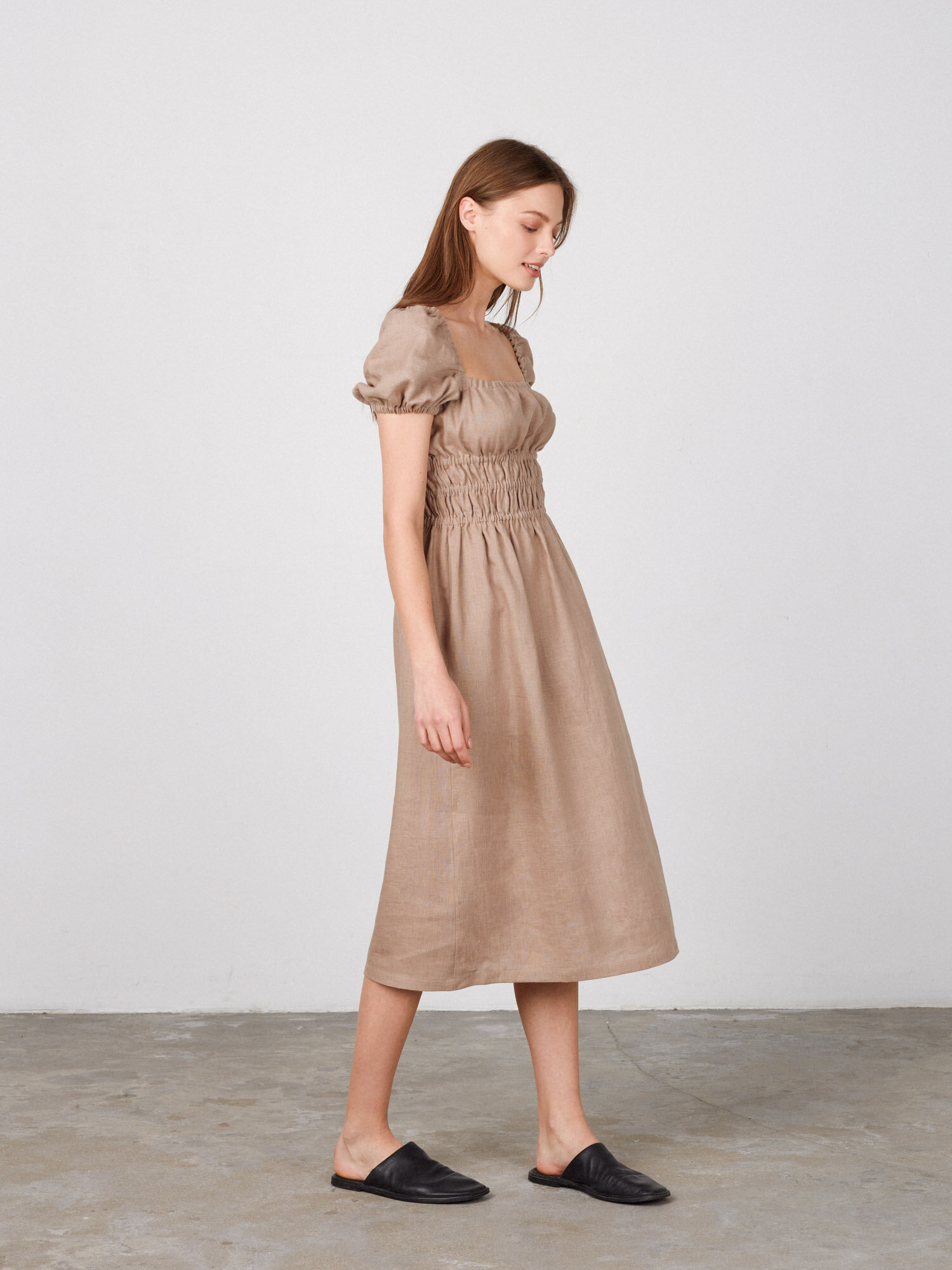 HOLIDAY Puff Sleeve Linen Midi Dress - Image 3