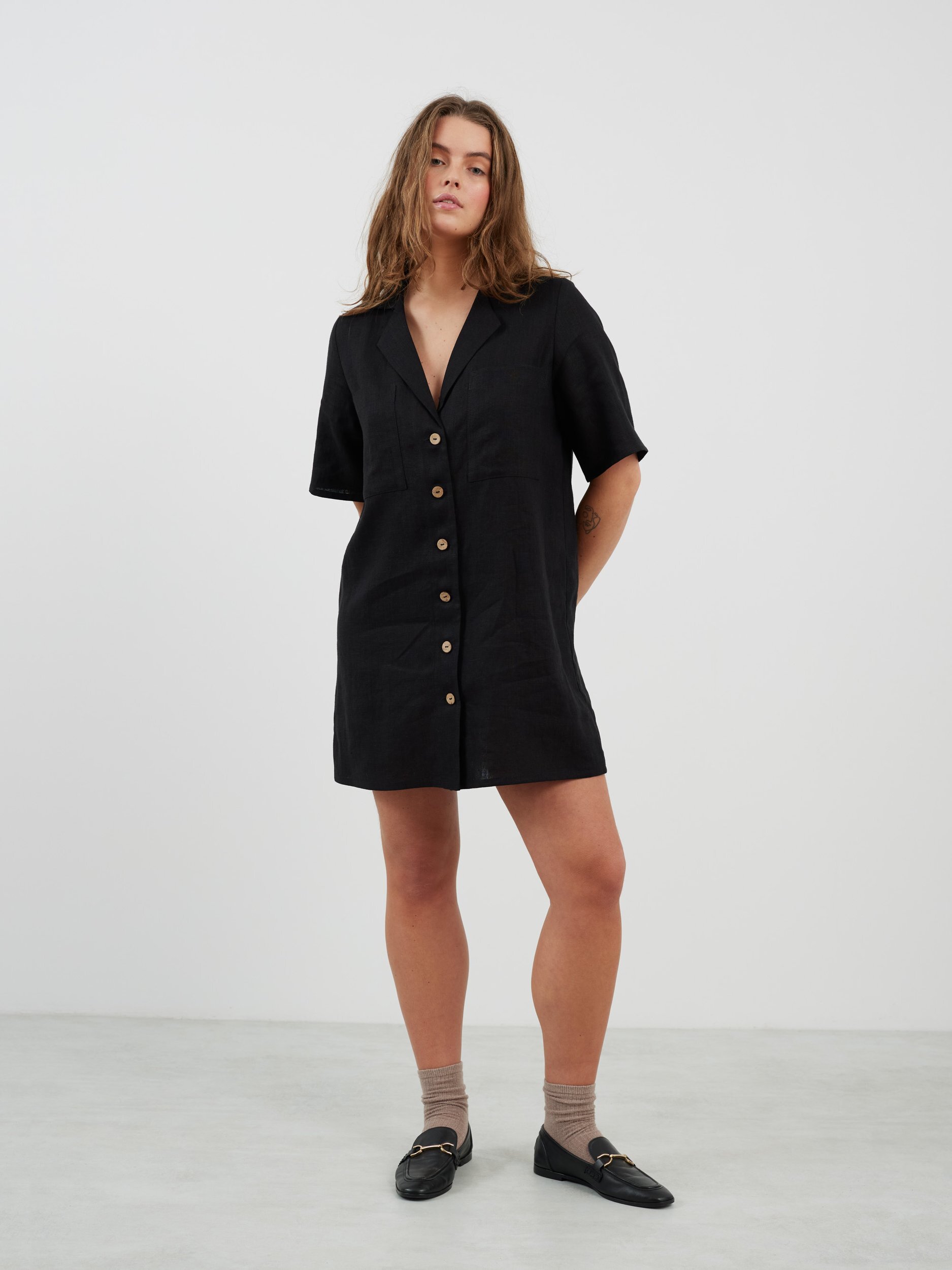 IDA Bowling Shirt Linen Mini Dress - Image 1