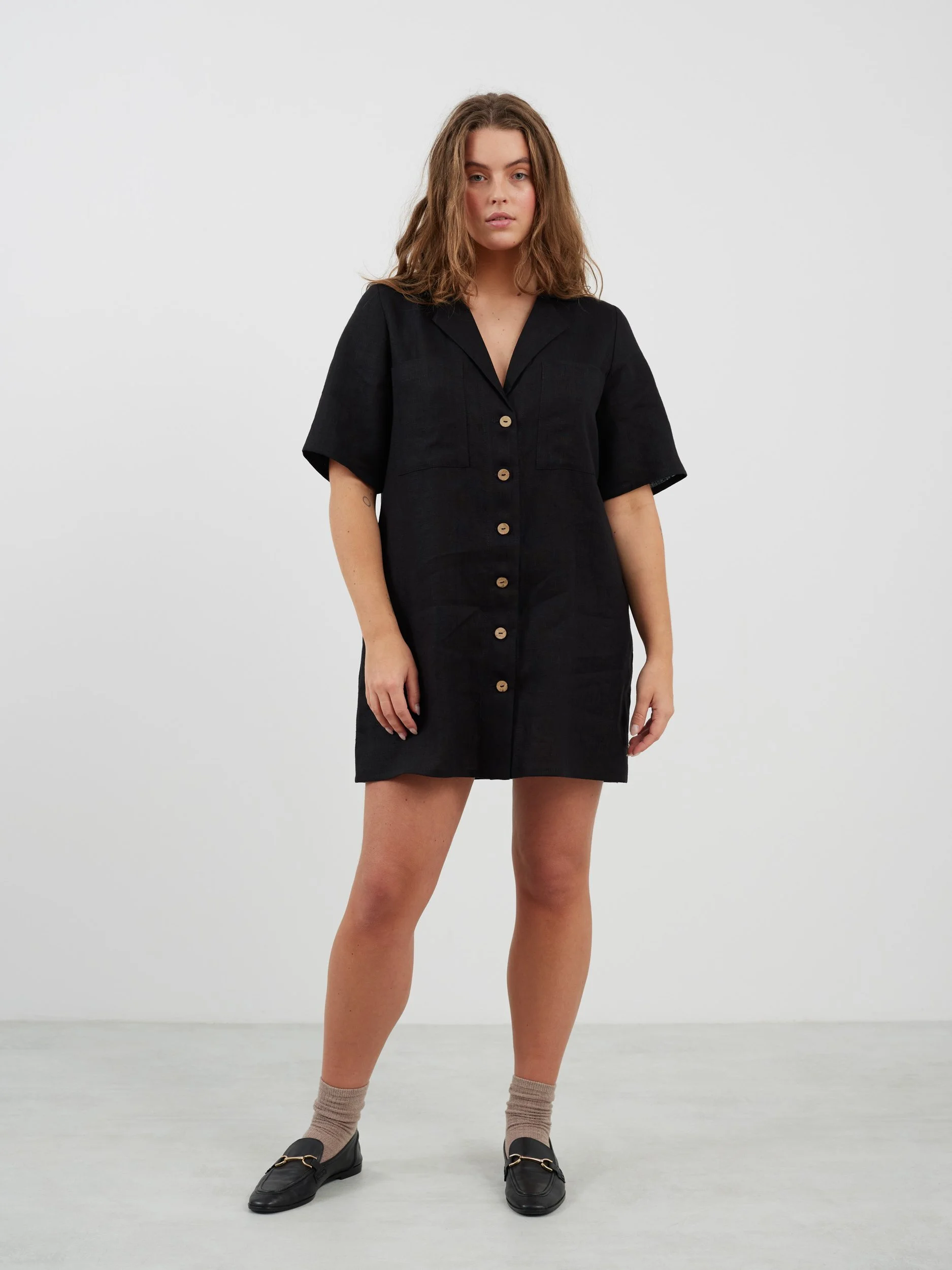 Image 3 of IDA Bowling Shirt Linen Mini Dress in Black from Love and Confuse