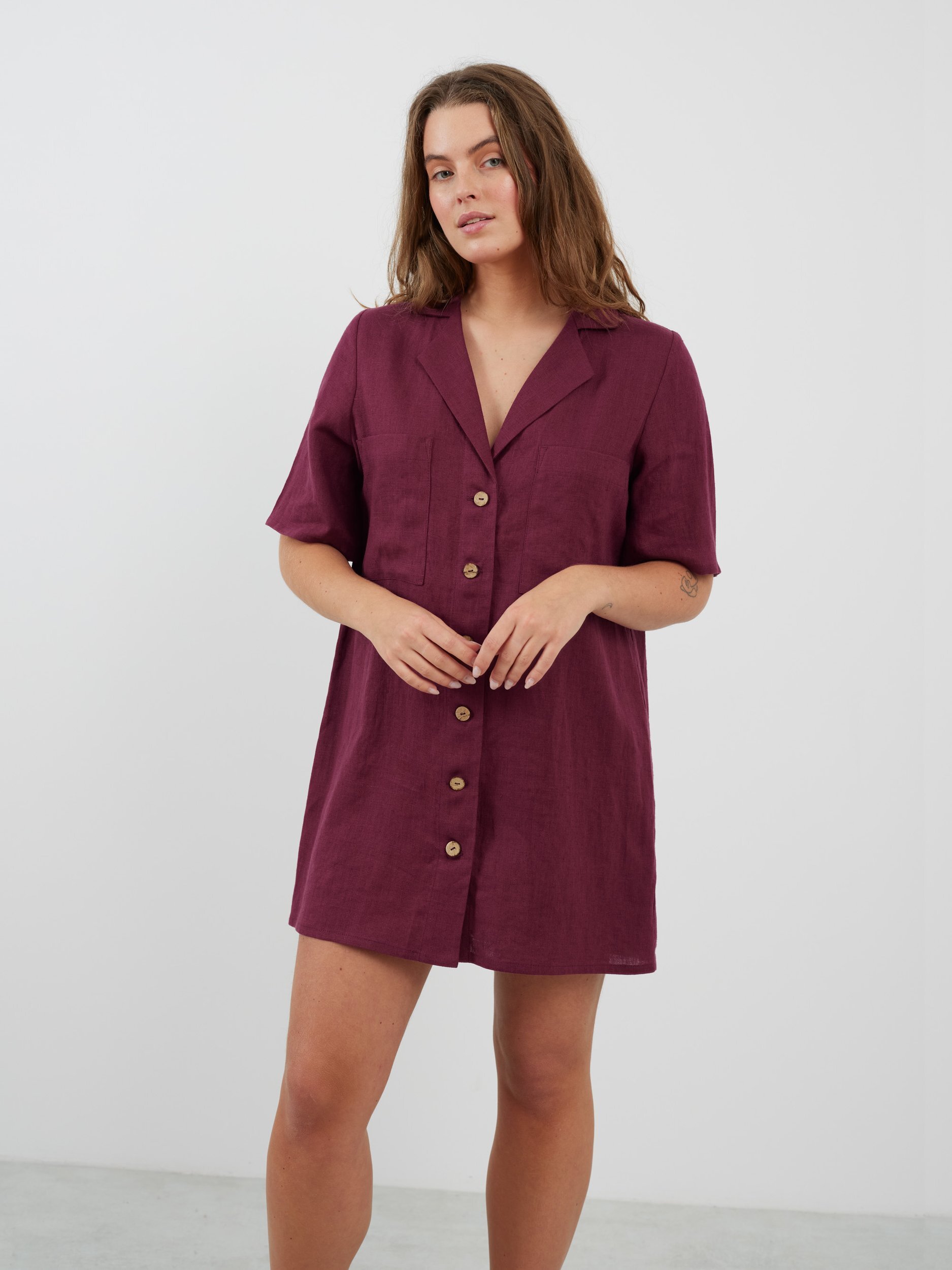 IDA Bowling Shirt Linen Mini Dress - Image 1
