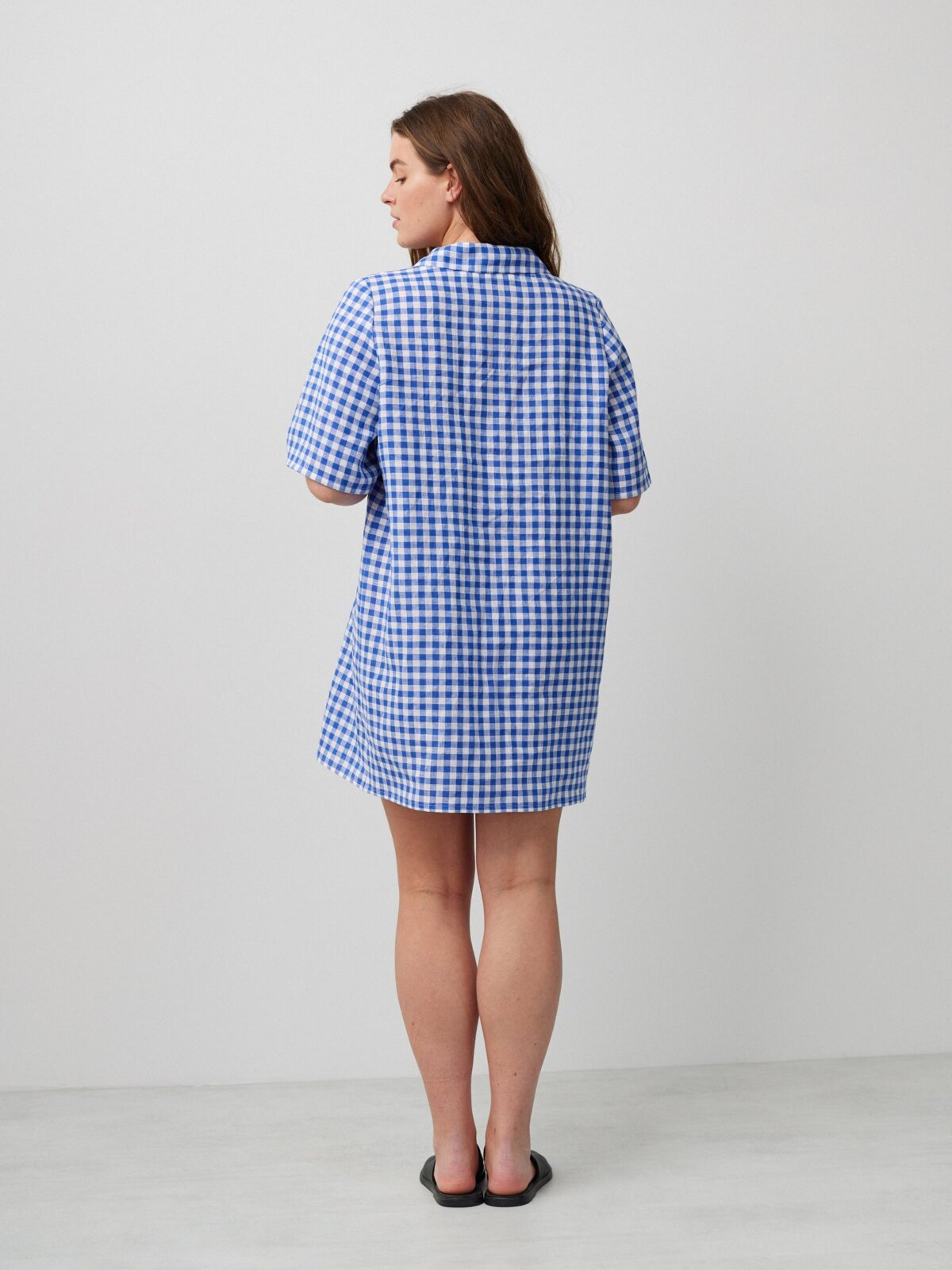 IDA pellava paitamekko Ruudullinen Sininen — yksityiskohta