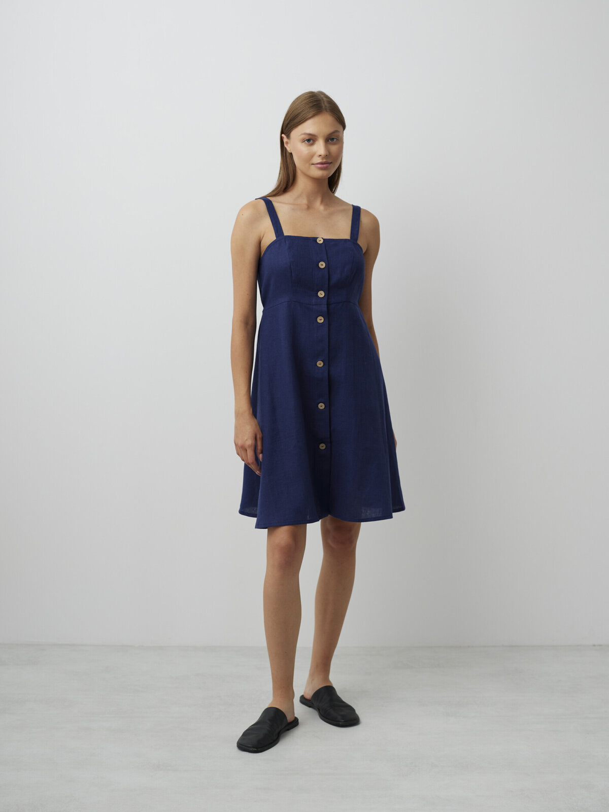 Image 2 of INDIE Linen Button Down Dress in Navy Blue from Love and Confuse