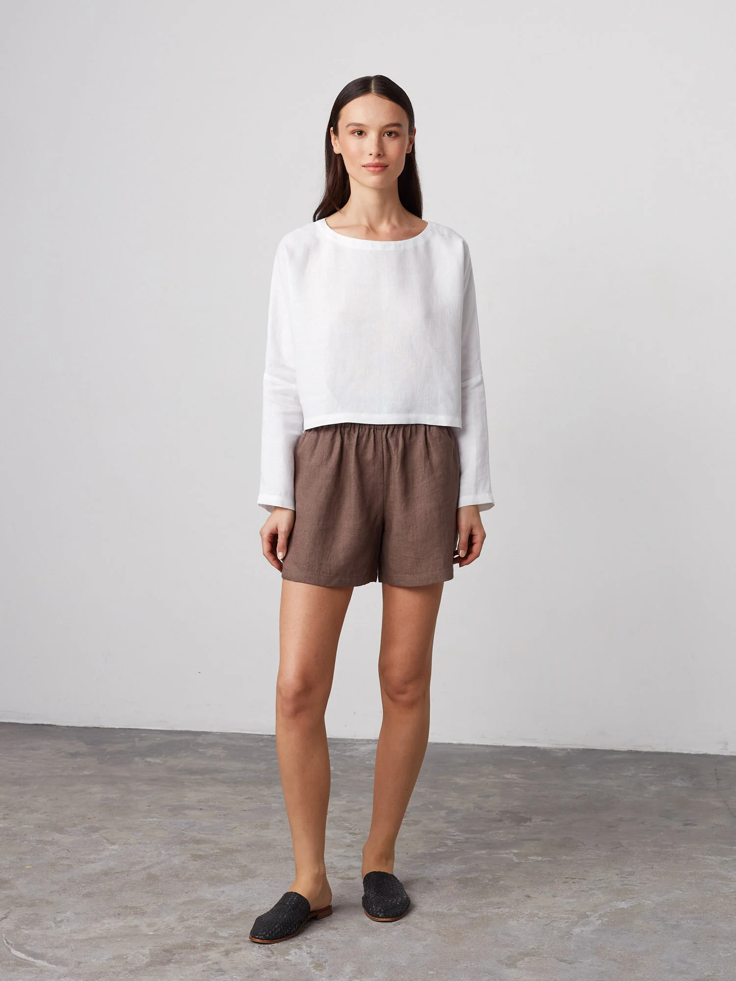 Image 2 of ISLA High Waisted Linen Shorts in Cocoa from Love and Confuse