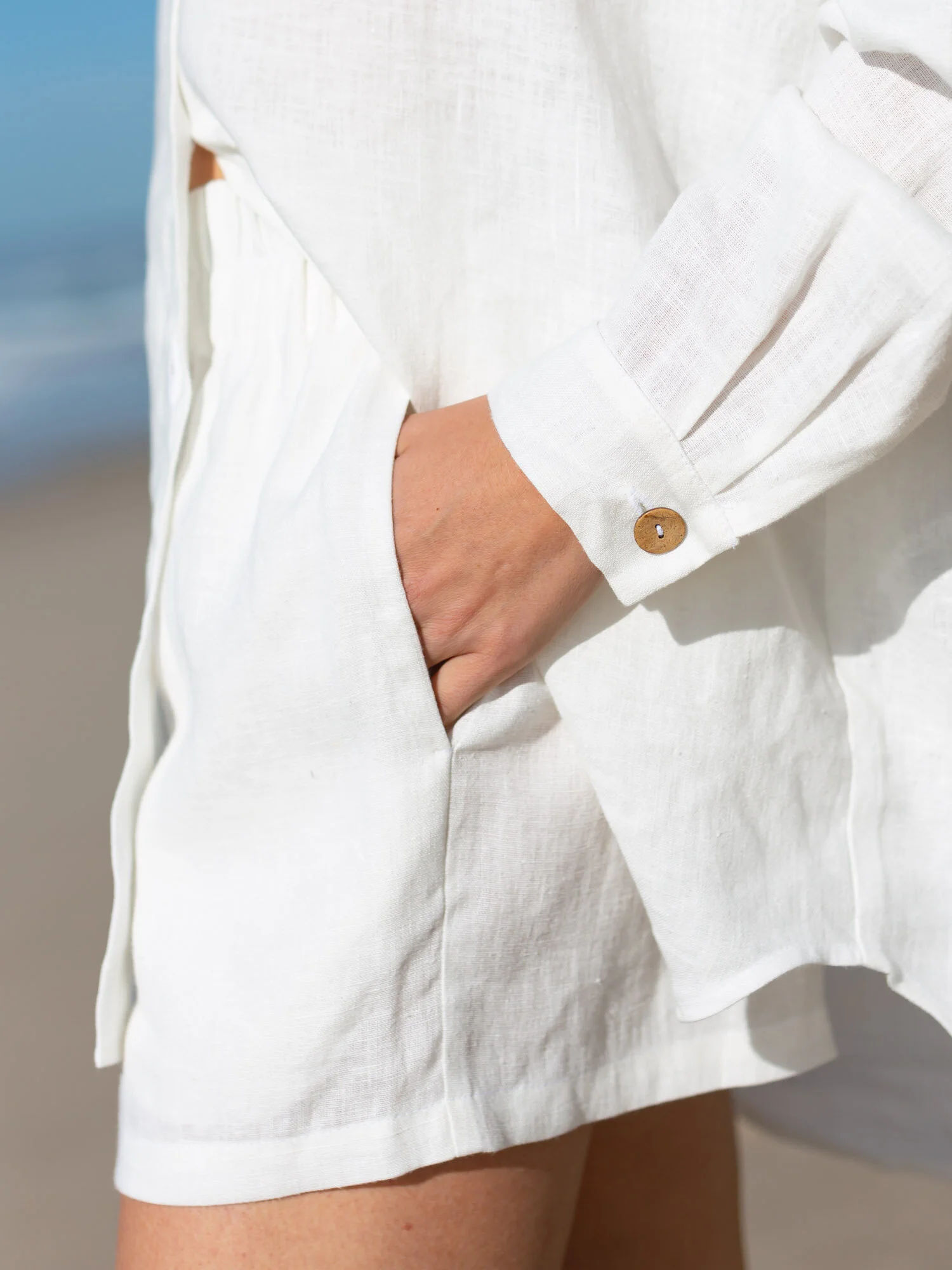 Image 3 of ISLA High Waisted Linen Shorts in Ivory from Love and Confuse