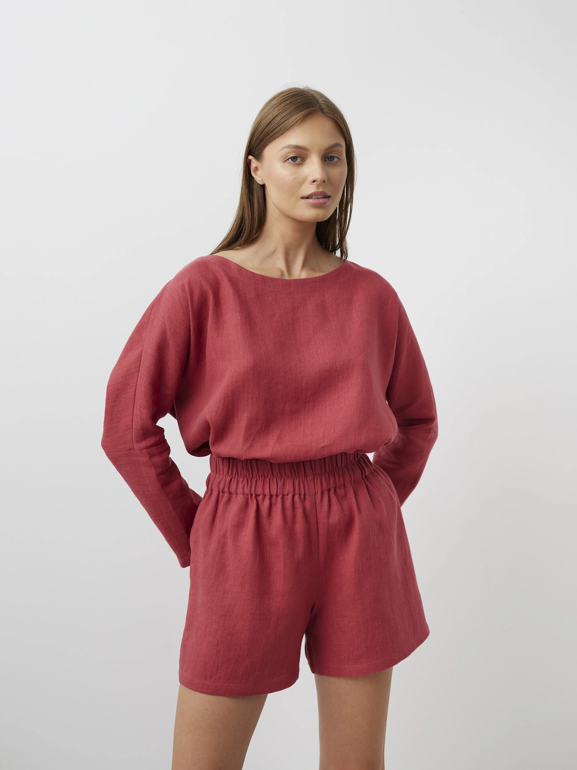 Image 1 of ISLA High Waisted Linen Shorts in Raspberry from Love and Confuse