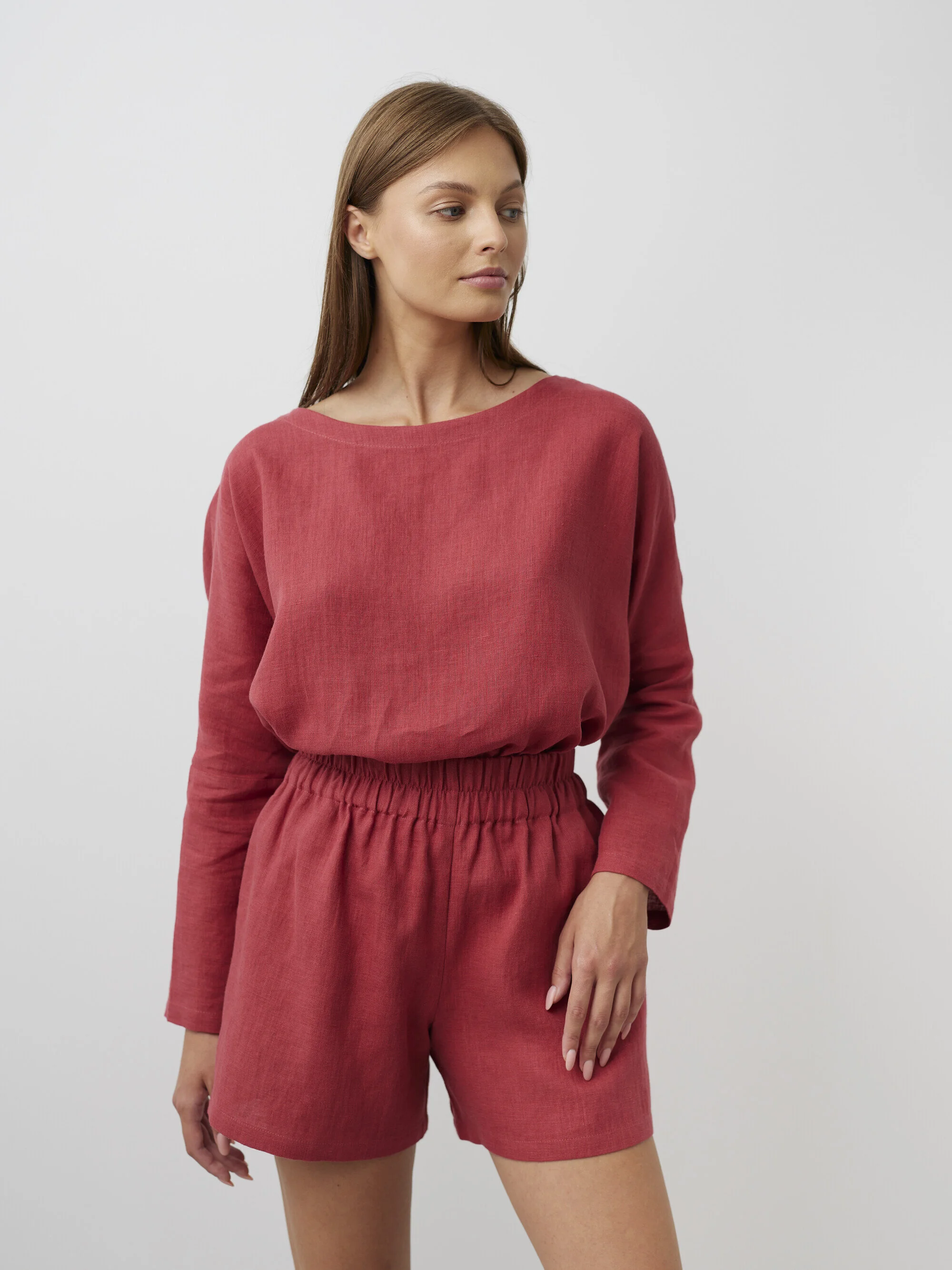 Image 4 of ISLA High Waisted Linen Shorts in Raspberry from Love and Confuse