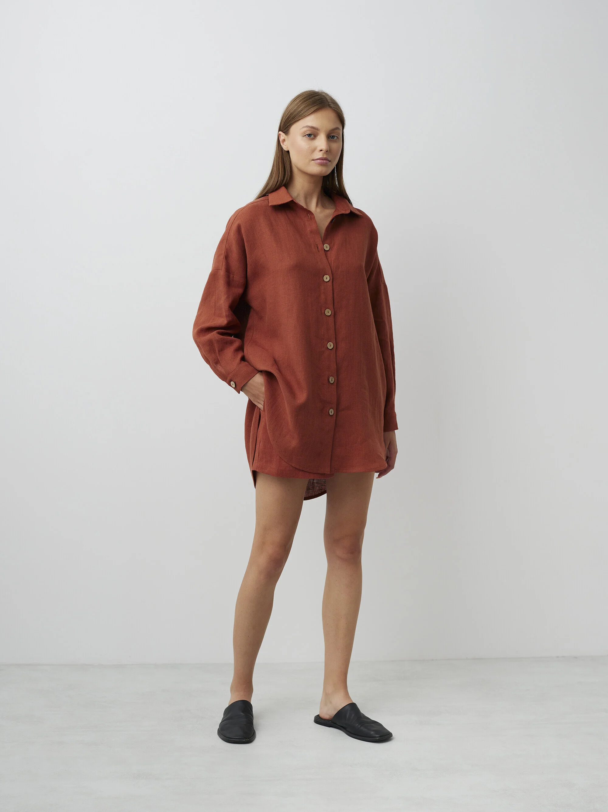 Image 2 of ISLA High Waisted Linen Shorts in Rust from Love and Confuse