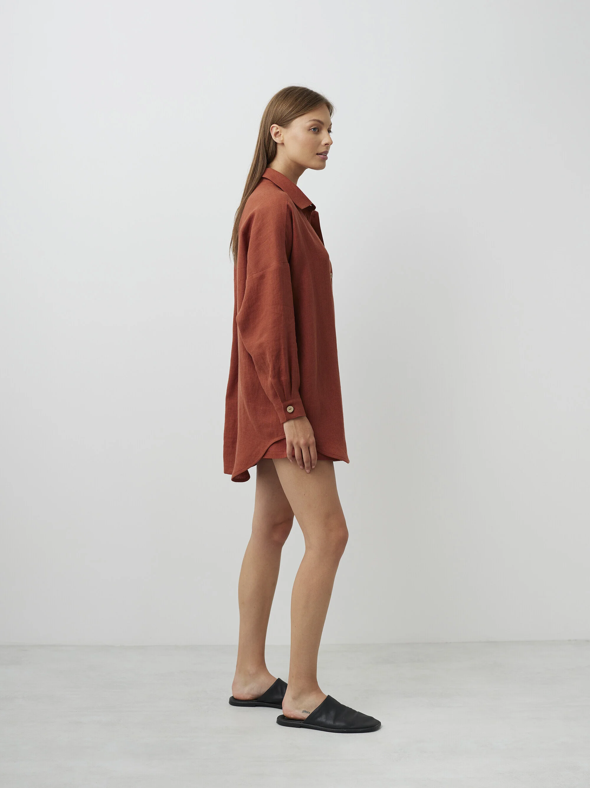 Image 5 of ISLA High Waisted Linen Shorts in Rust from Love and Confuse