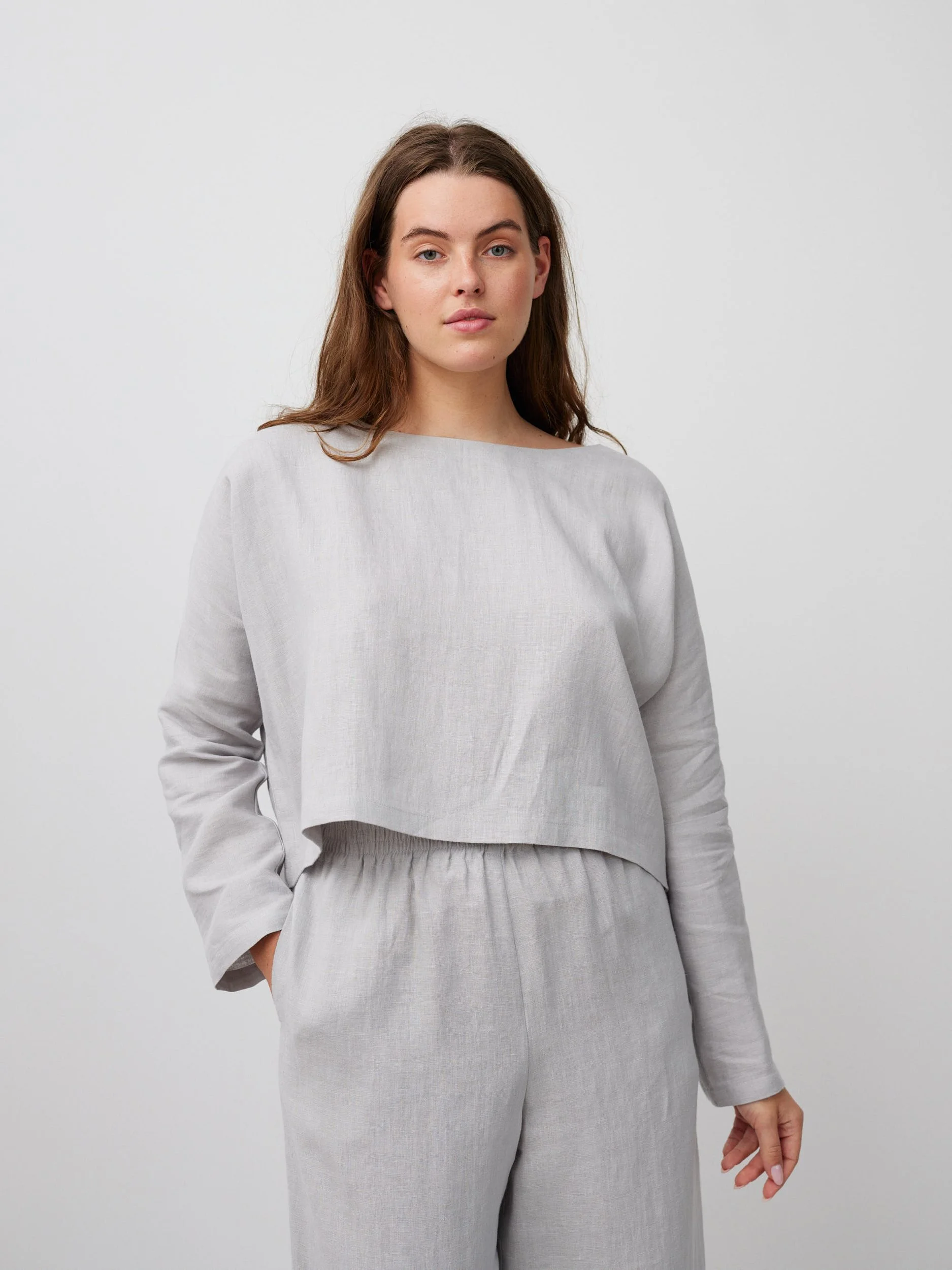 Image 1 of IVY Cropped Linen Top in Cloudy Grey from Love and Confuse