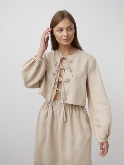 KOA Tie Front Linen Top