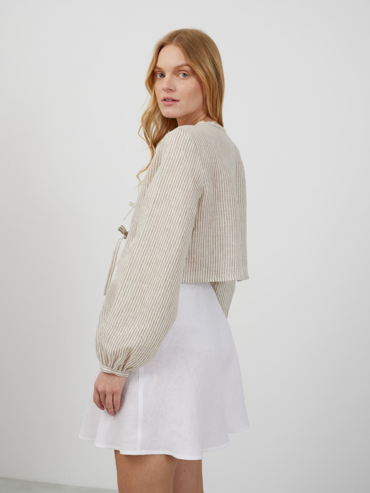 KOA pellava croptoppi Beige-valkoraita — kuva 5