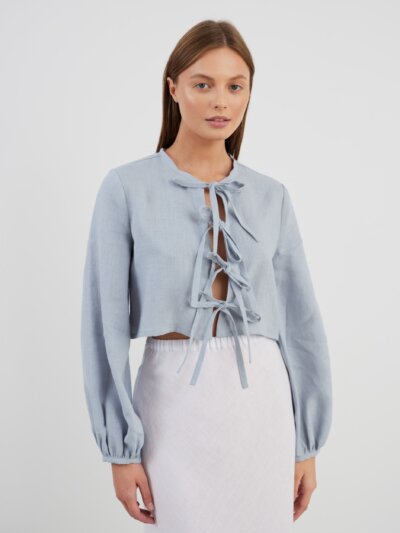 KOA Tie Front Linen Top