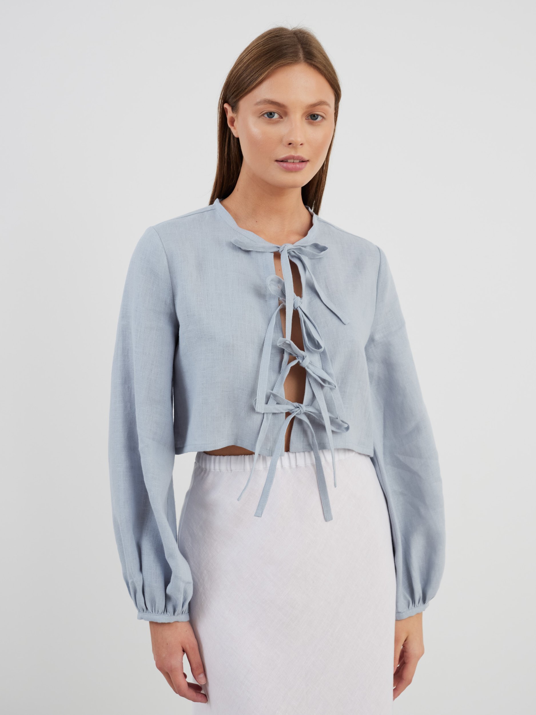 KOA Tie Front Linen Top - Image 1