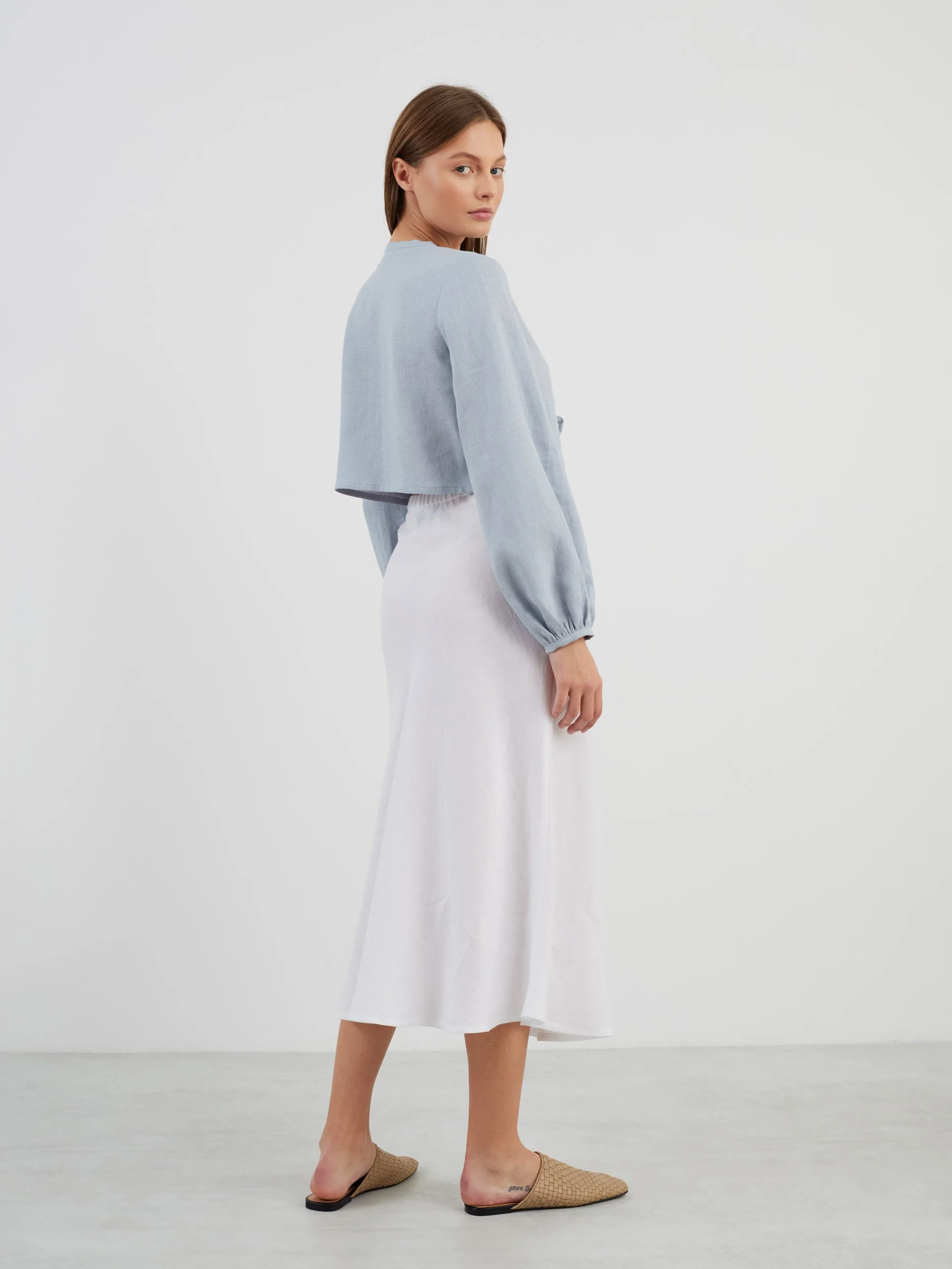 Image 5 of KOA Tie Front Linen Top in Bluestone from Love and Confuse