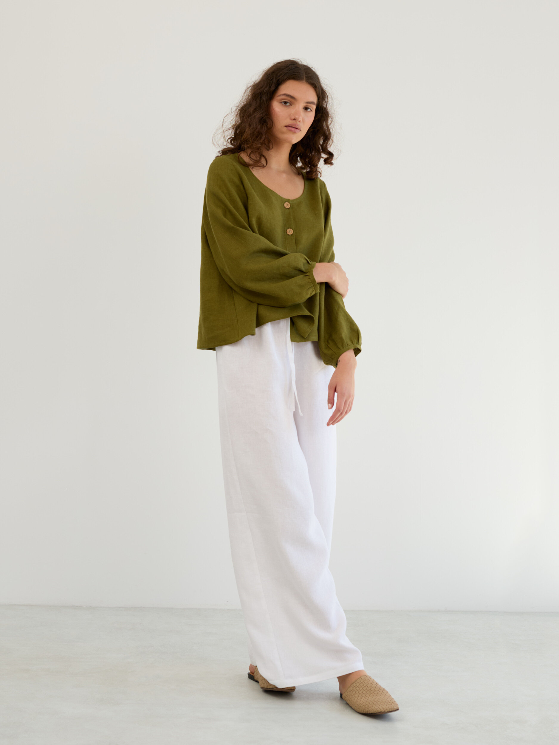 Linen Balloon Sleeve Button Up Blouse DAISY - Image 5