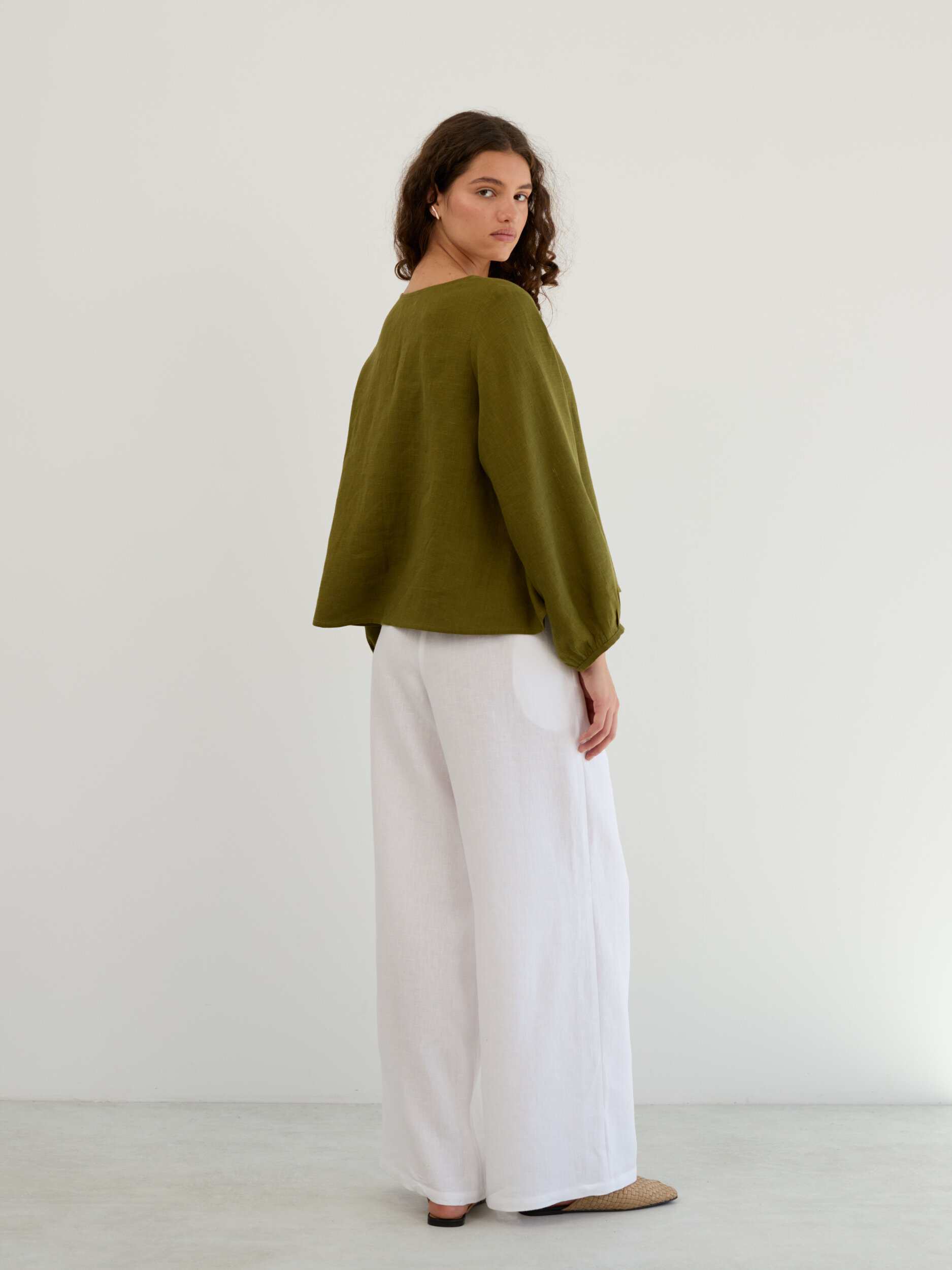 Linen Balloon Sleeve Button Up Blouse DAISY - Image 6