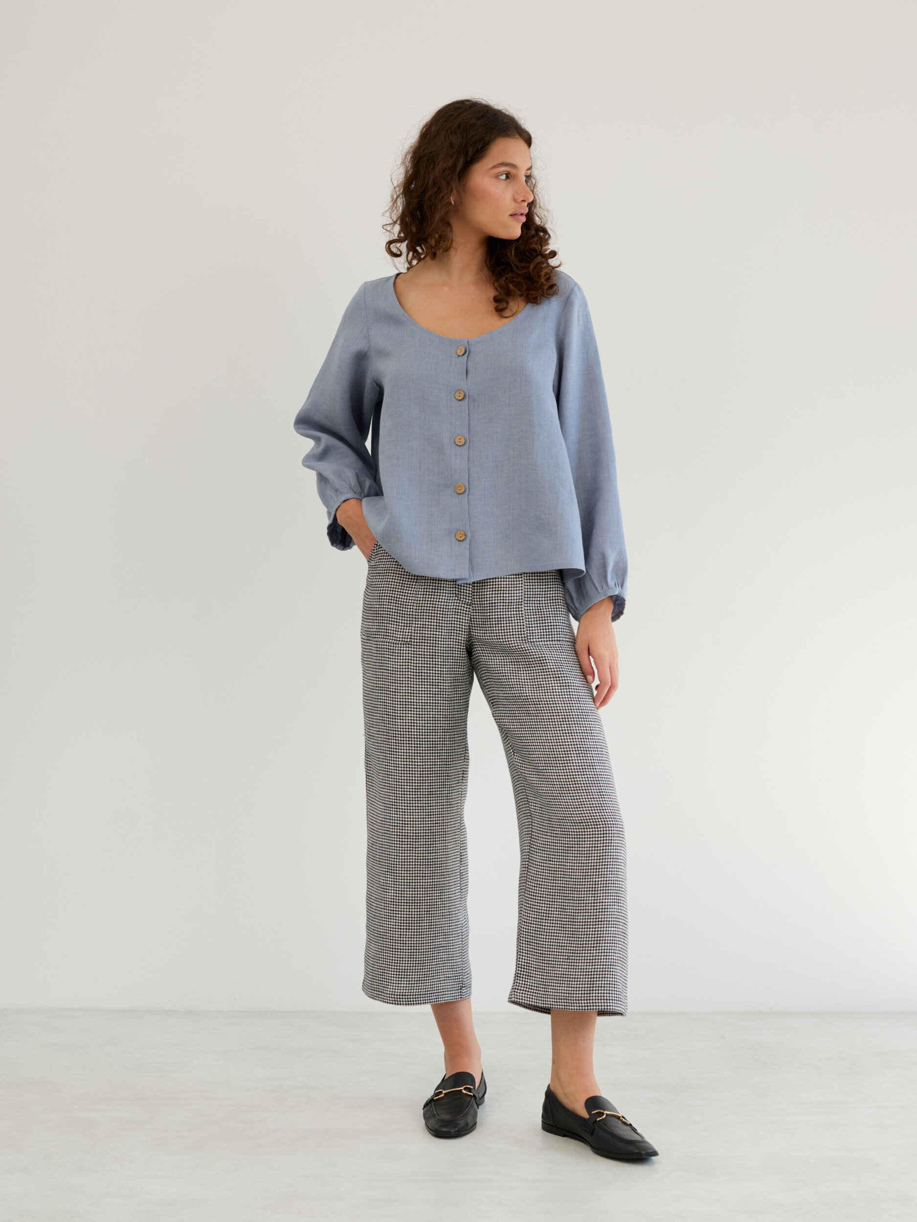 Linen Balloon Sleeve Button Up Blouse DAISY - Image 2