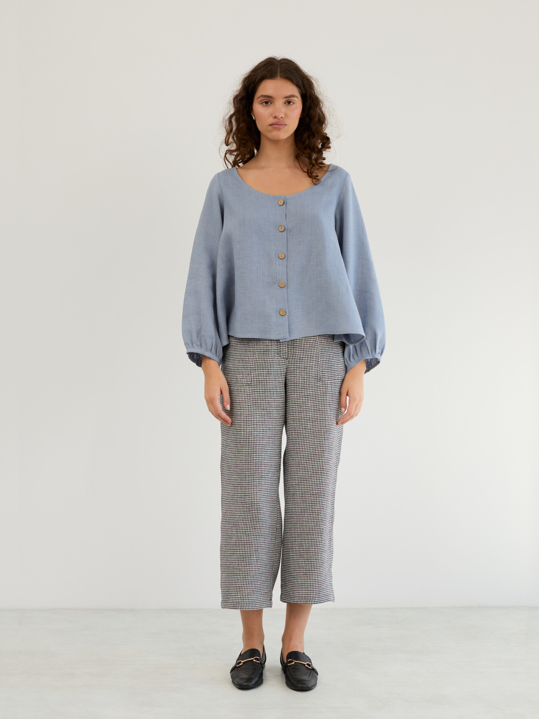 Linen Balloon Sleeve Button Up Blouse DAISY - Image 4