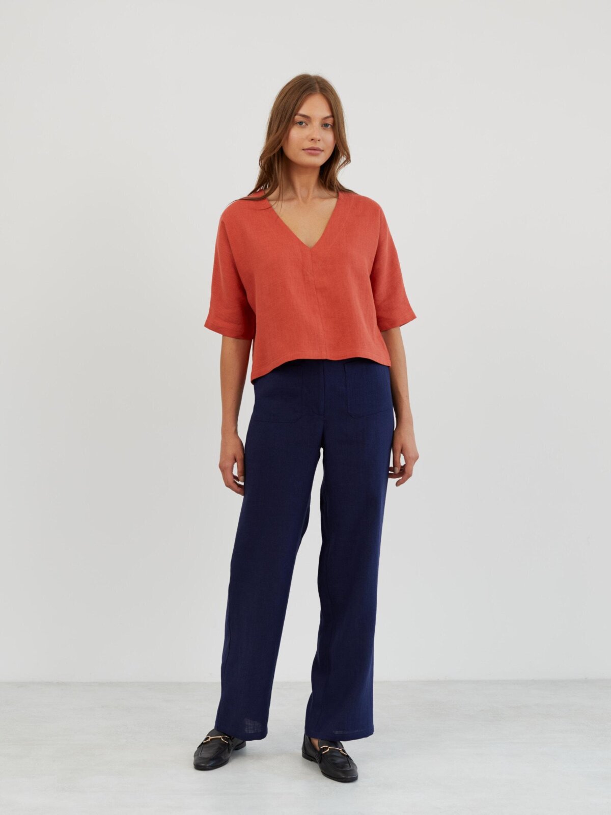 BRIANNA pellavapusero Terrakotta — kokovartalokuva