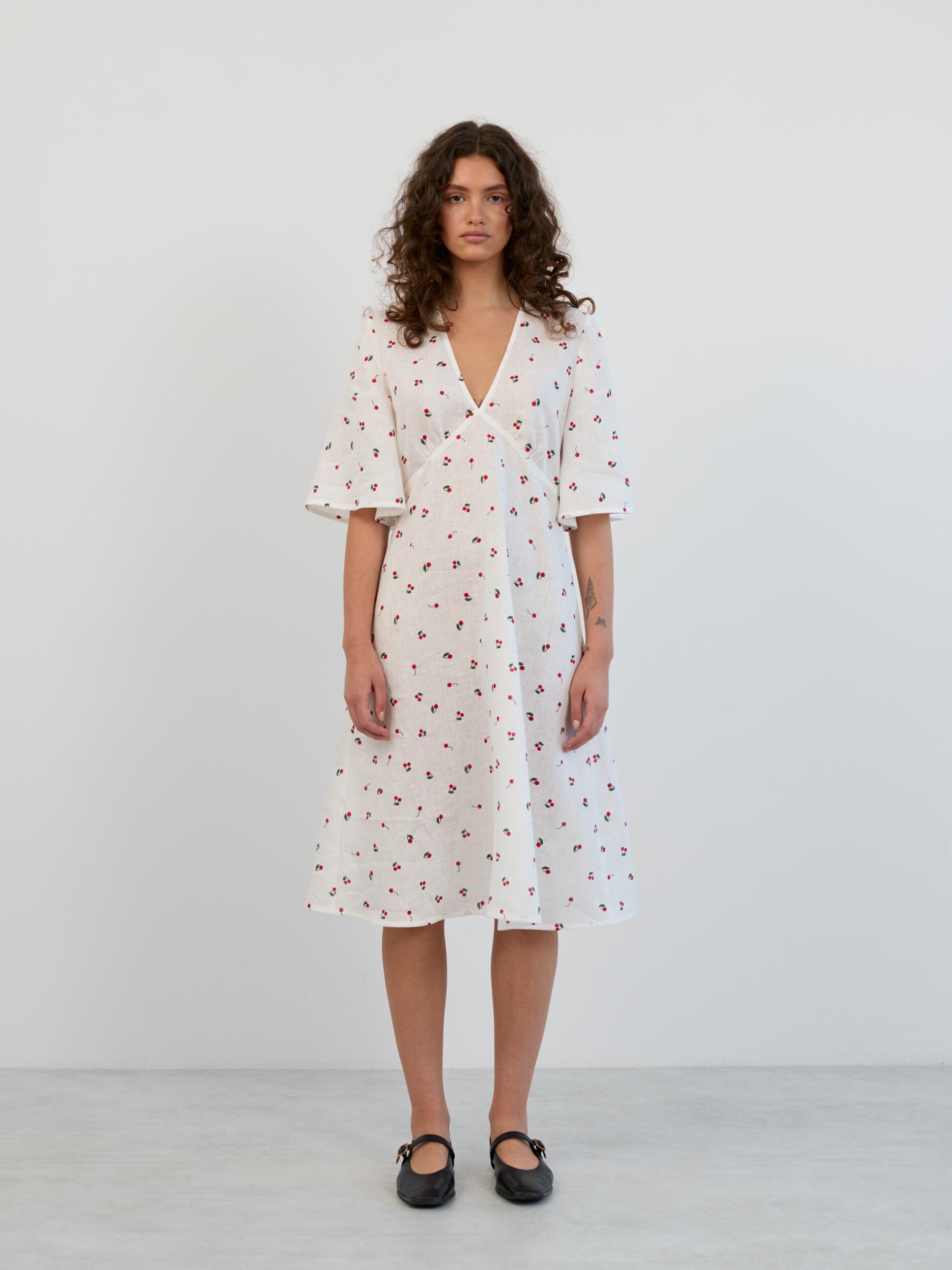 Linen Midi Dress with Short Bell Sleeves VIVIEN - Image 2