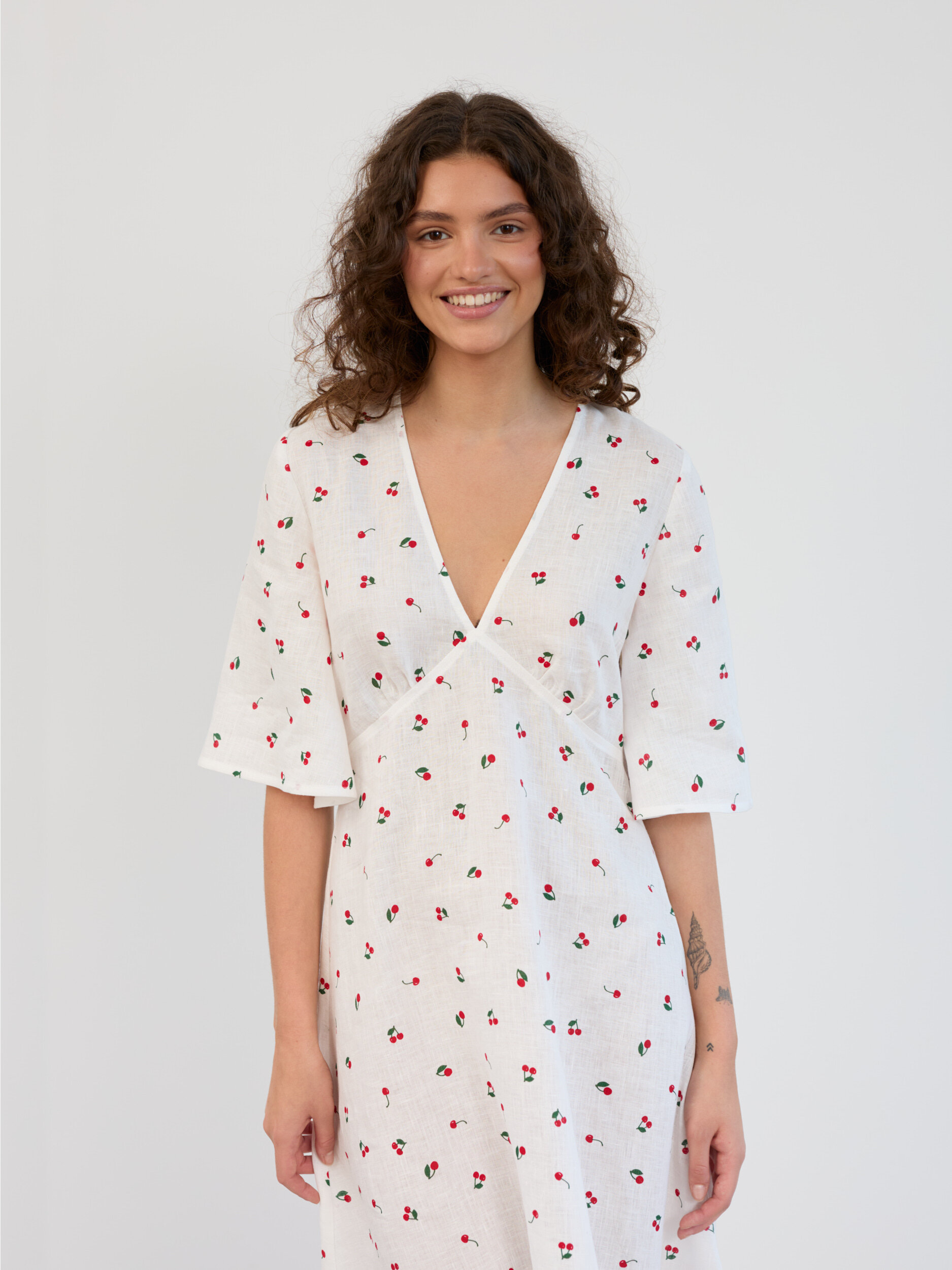 Linen Midi Dress with Short Bell Sleeves VIVIEN - Image 4