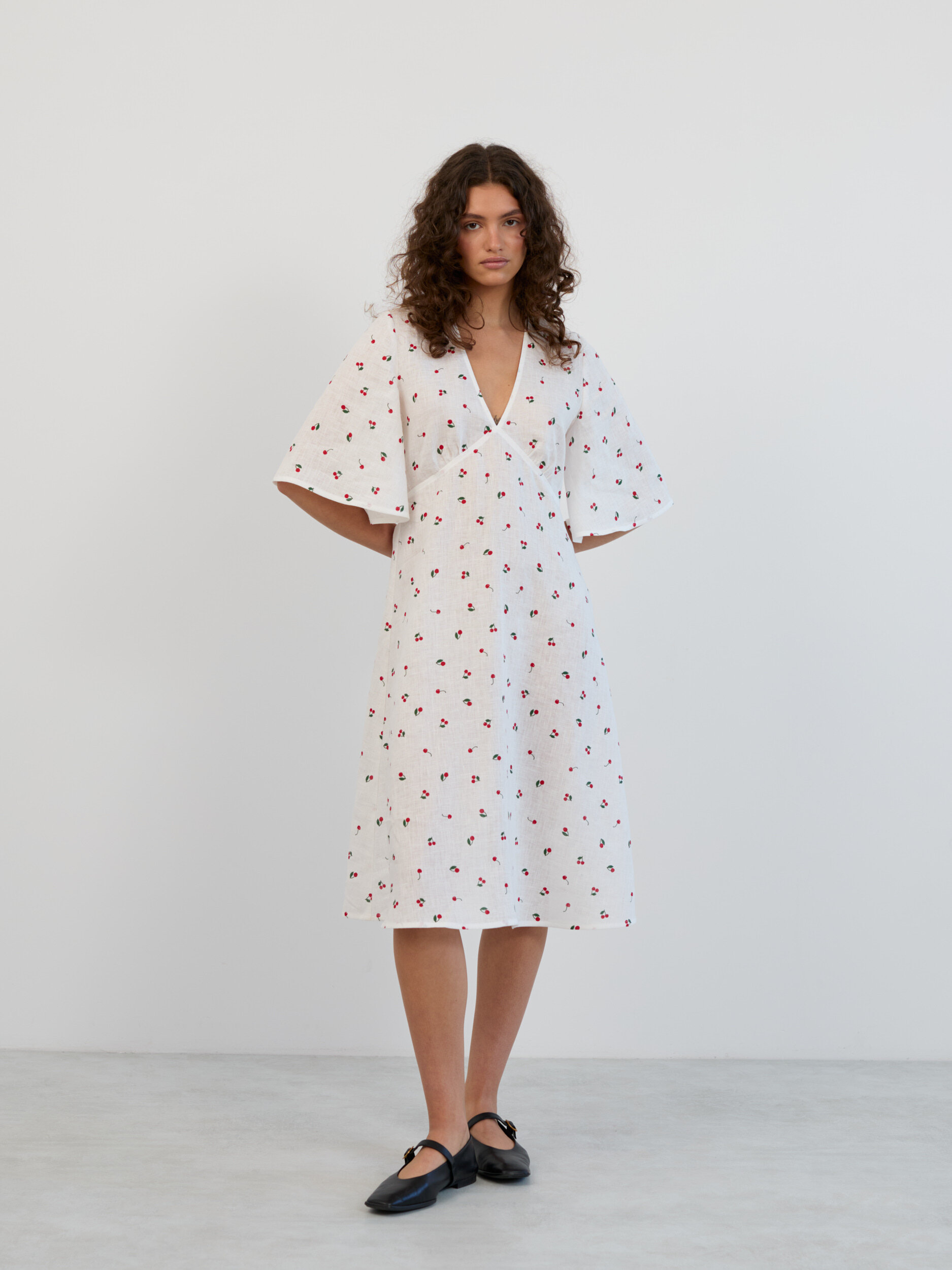 Linen Midi Dress with Short Bell Sleeves VIVIEN - Image 5