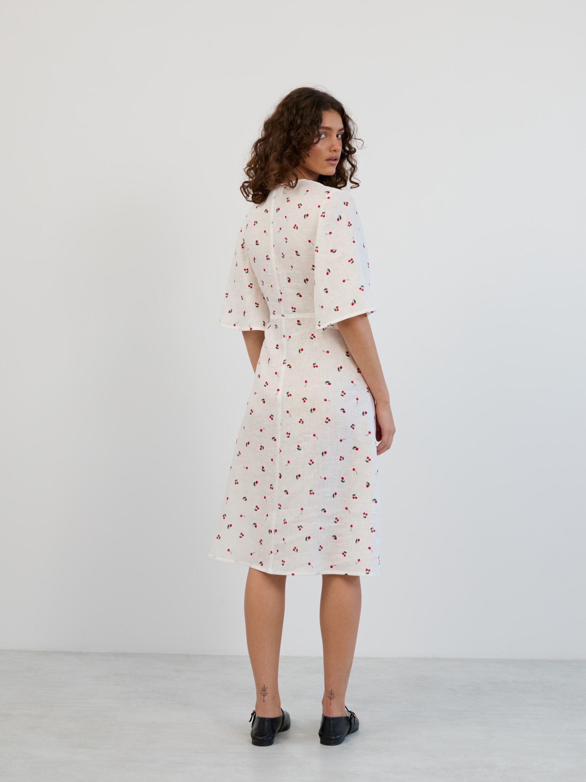 Linen Midi Dress with Short Bell Sleeves VIVIEN - Image 6