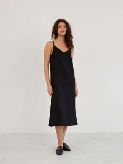 Linen V-Neck Slip Midi Dress WILLOW