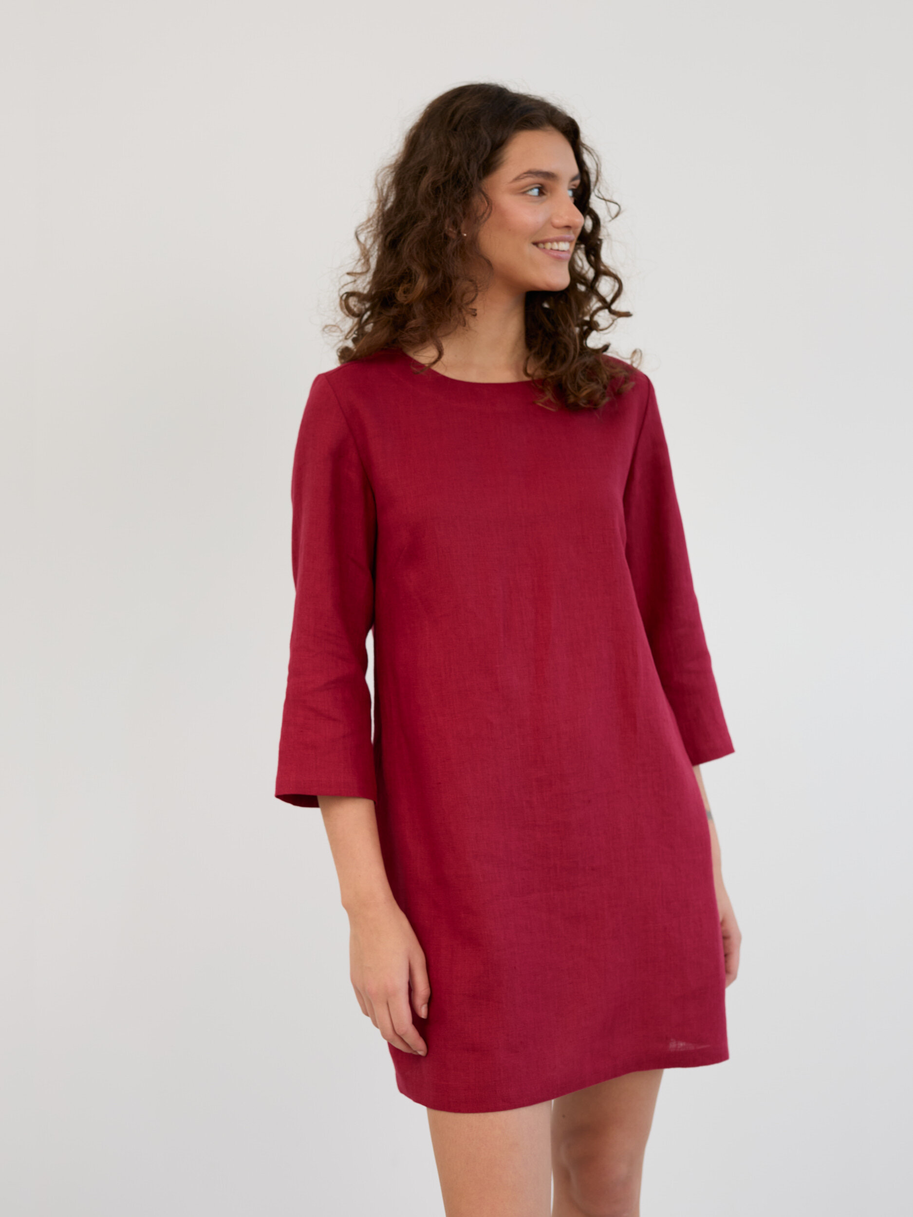 Linen 3/4 Sleeve Mini Dress MABEL - Image 1