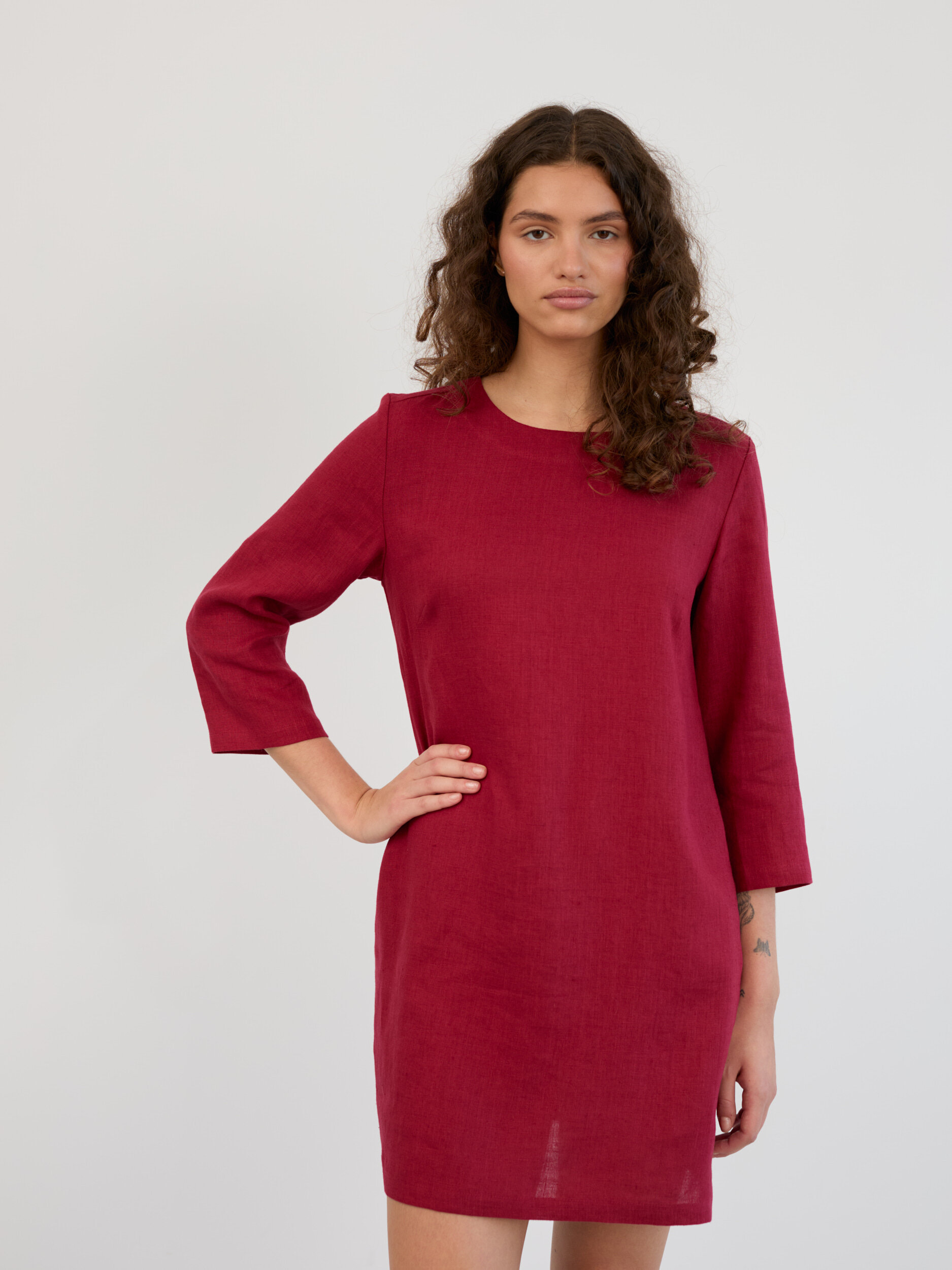 Linen 3/4 Sleeve Mini Dress MABEL - Image 3
