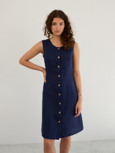 Linen Sleeveless Button Front Dress IMOGEN