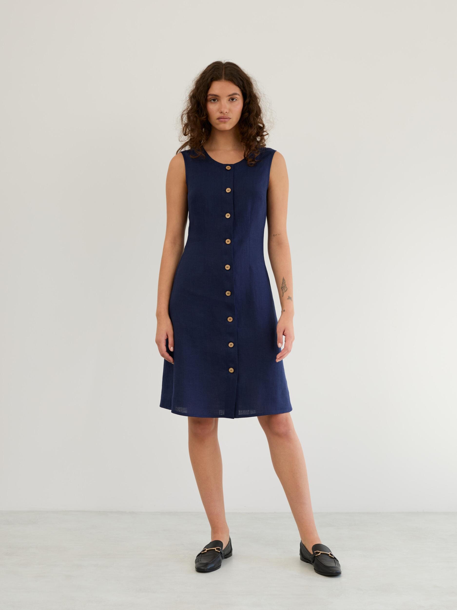 Linen Sleeveless Button Front Dress IMOGEN - Image 2