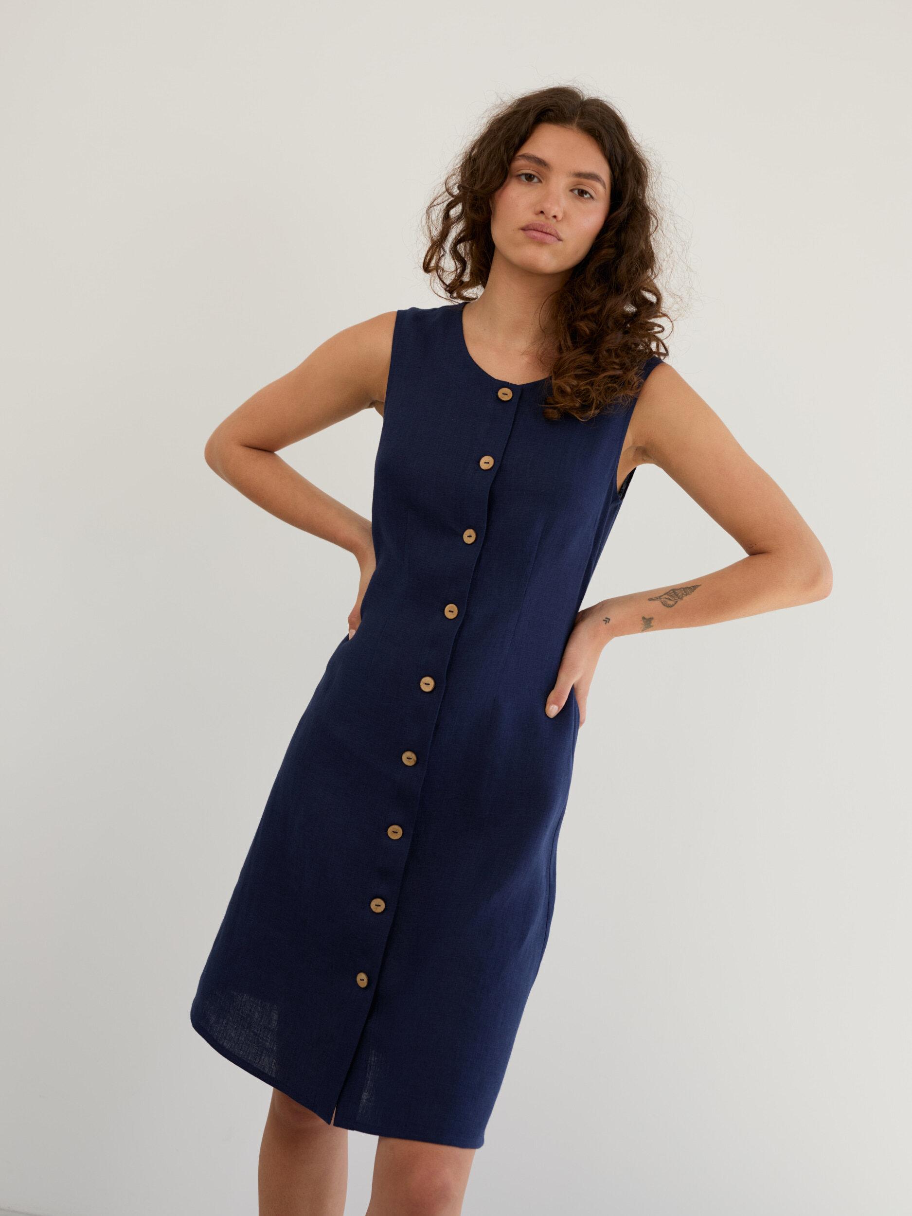 Linen Sleeveless Button Front Dress IMOGEN - Image 5