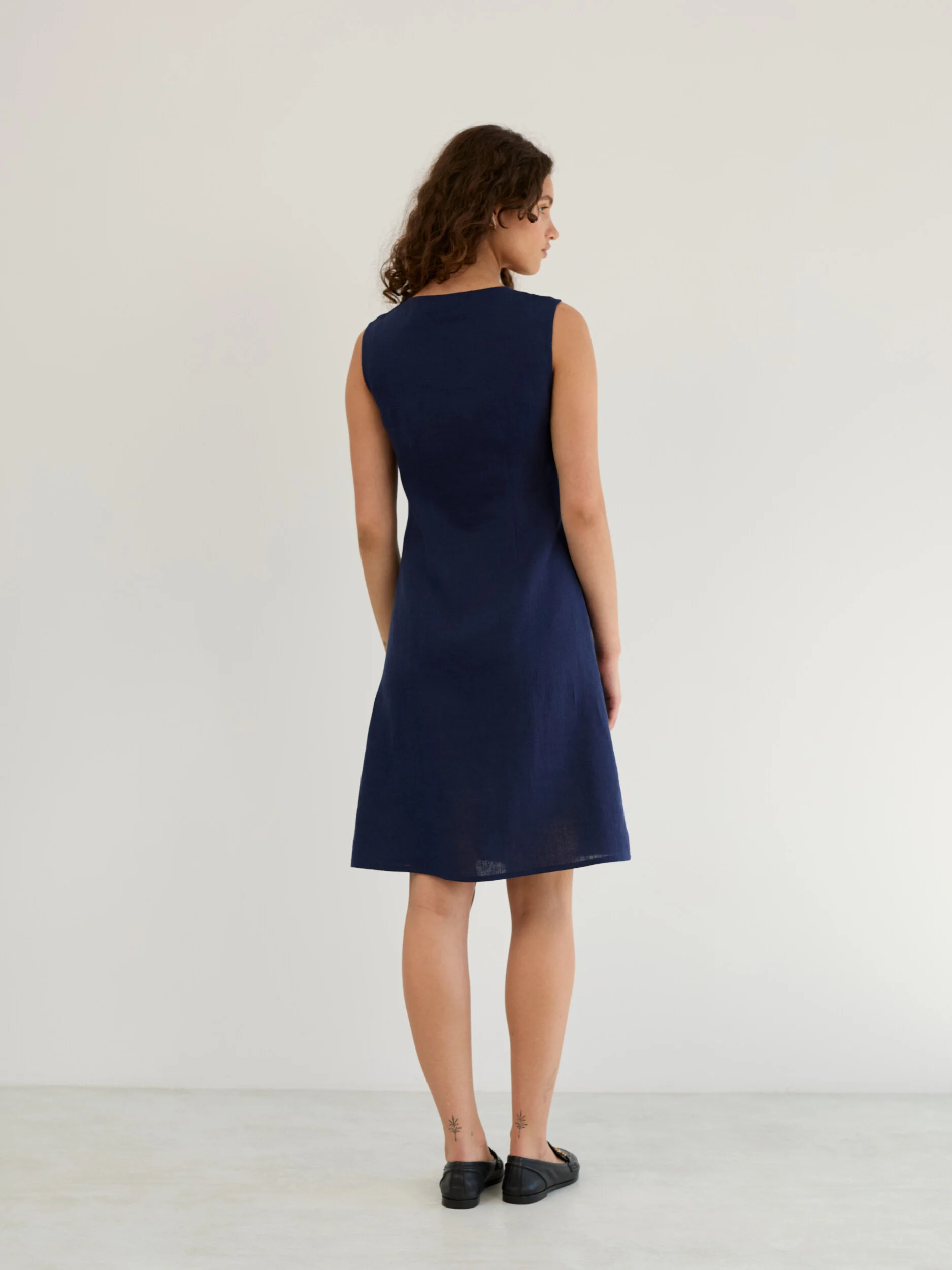 Image 6 of Linen Sleeveless Button Front Dress in Navy Blue IMOGEN from Love and Confuse | Handmade Linen Clothing for Women