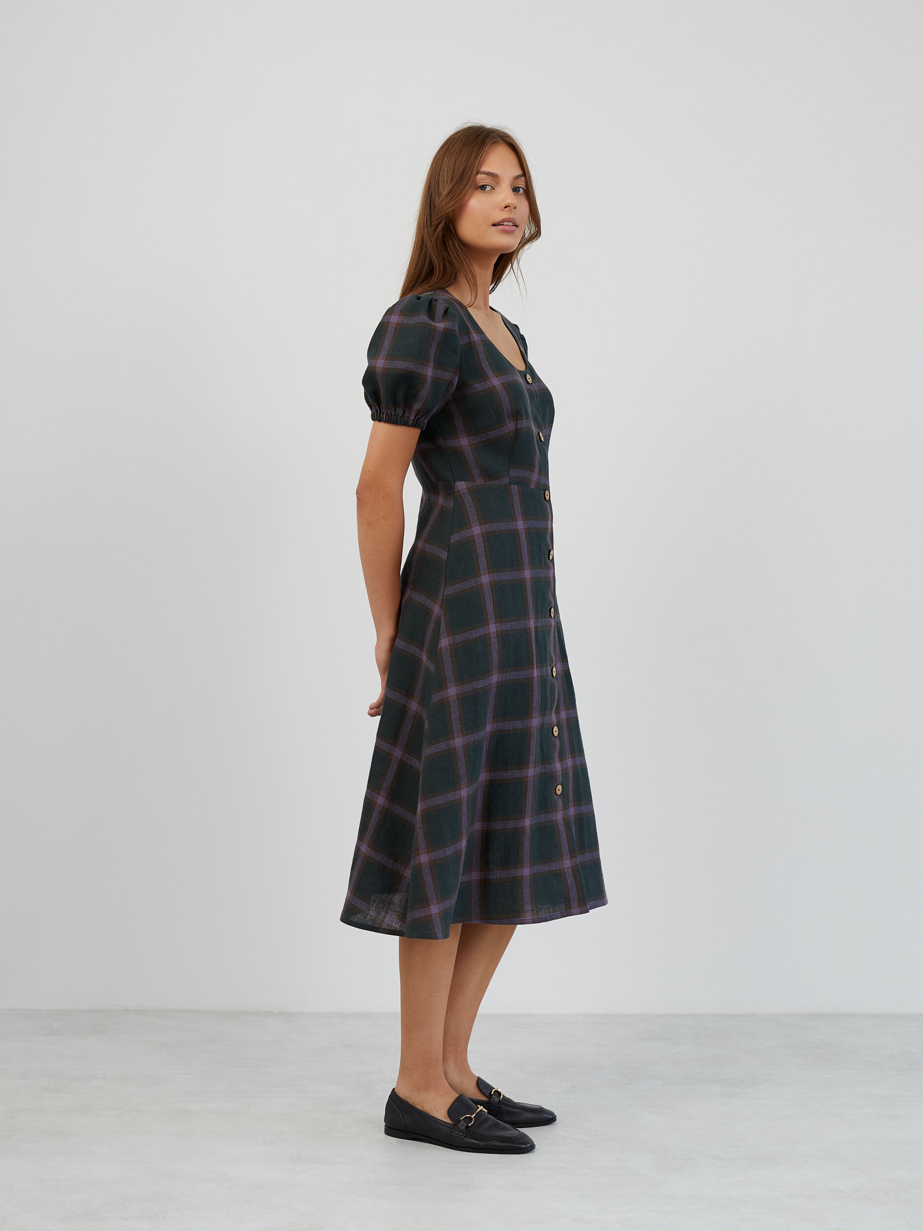 Puff Sleeve Linen Midi Dress AURELIA - Image 3