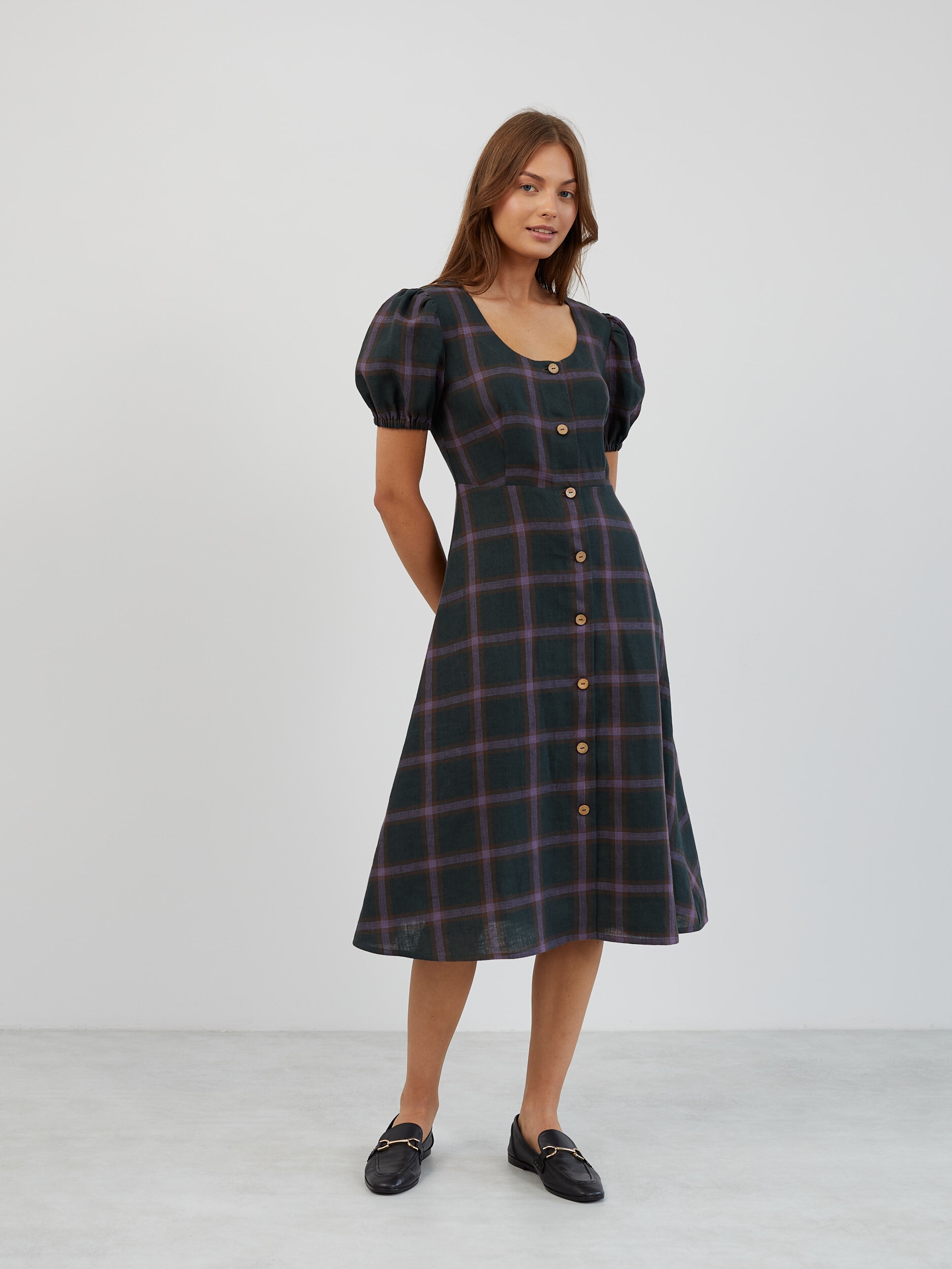 Puff Sleeve Linen Midi Dress AURELIA - Image 5