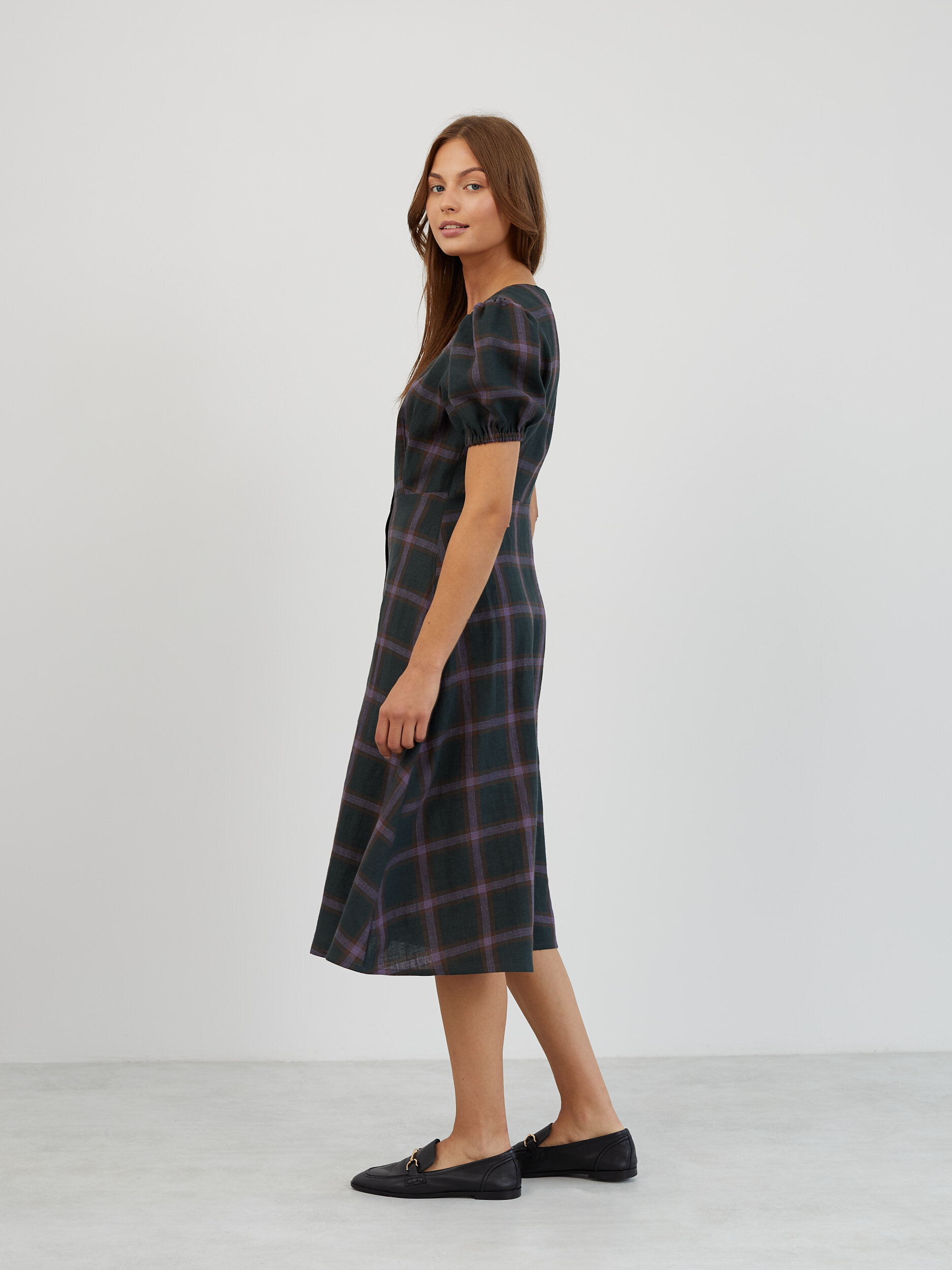 Puff Sleeve Linen Midi Dress AURELIA - Image 6
